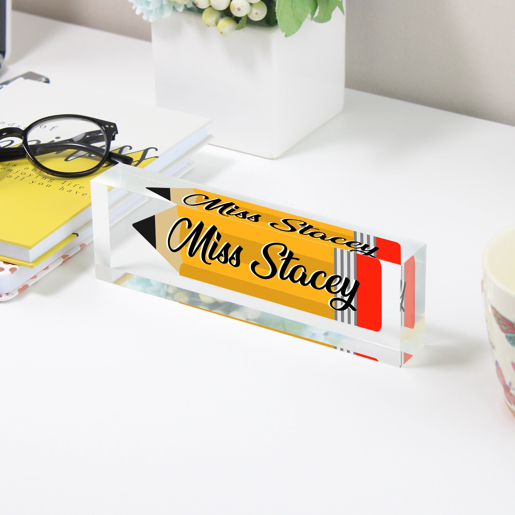 Personalized Teacher Acrylic Desk Block Nameplate - Custom Pencil Design - Perfect Gift for Educators, Teachers, and Mentors - Image 3