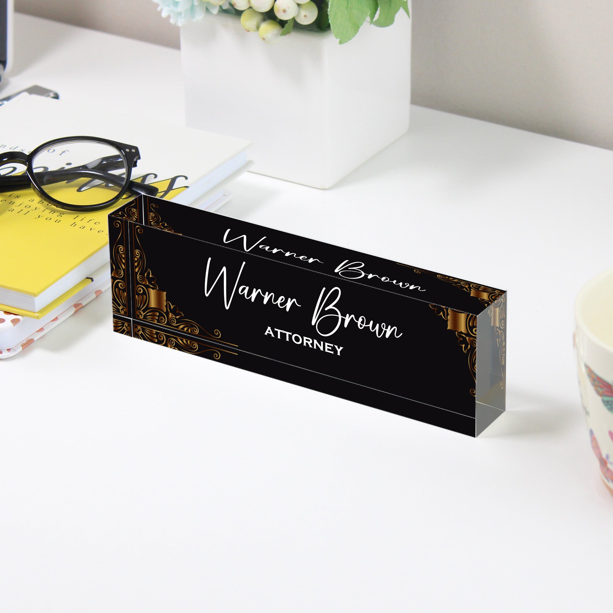 Personalized Elegant Acrylic Desk Block Name Plate for Attorneys – Customizable Office Decor Gift - Image 3