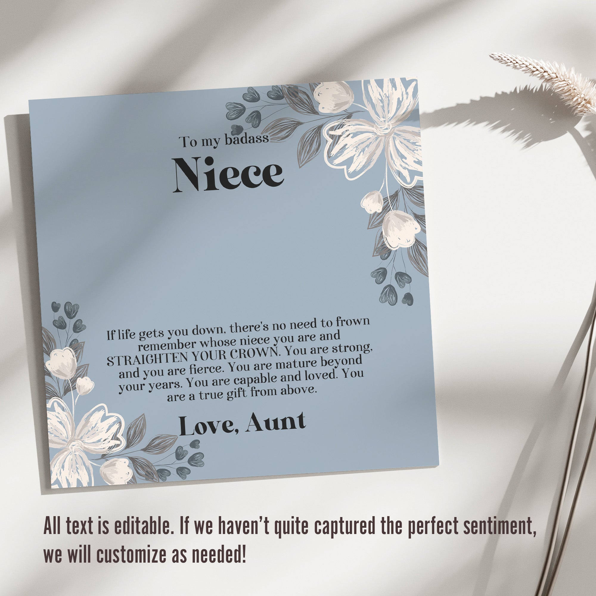 Personalized "Badass Niece" Message Card Necklace - Custom Floral Design with High-Quality Pendant for Special Occasions - Image 3