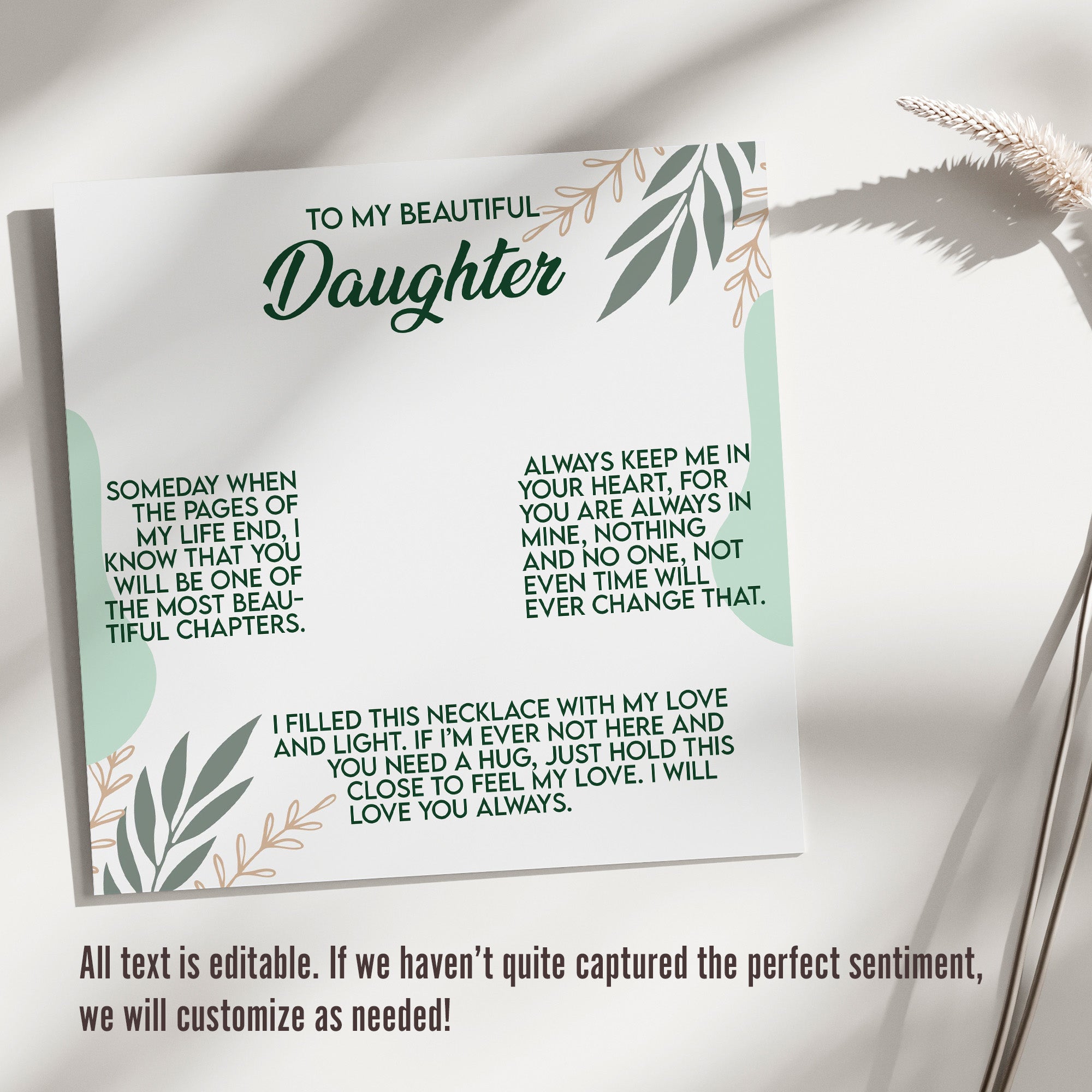 Personalized Message Card Necklace for Daughter - Handmade Silver Knot Pendant with Heartfelt Poem and Gift Box - Image 3