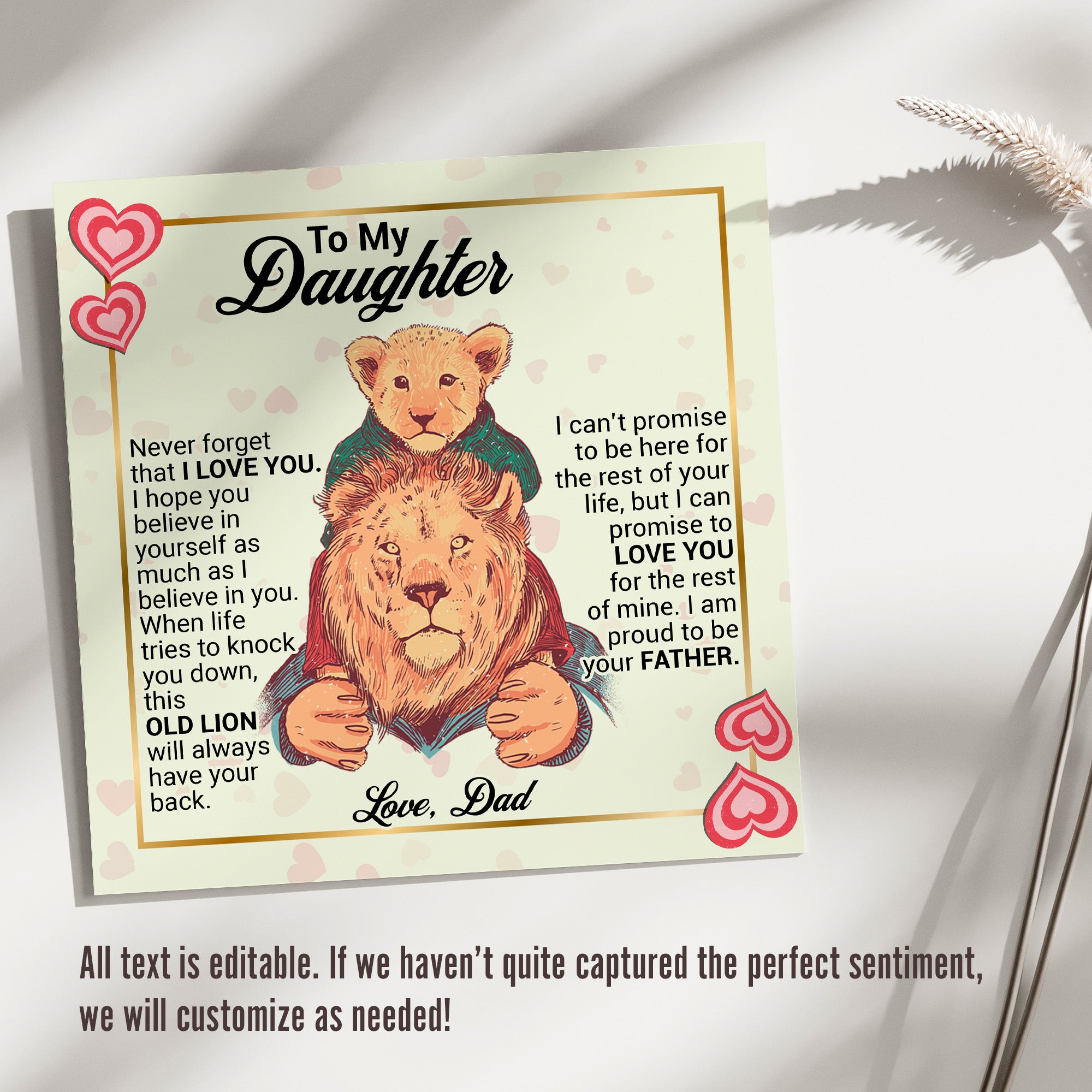 Handmade Personalized Message Card Necklace for Daughter - Sentimental Gift from Dad with Heartfelt Lions Design - Image 3