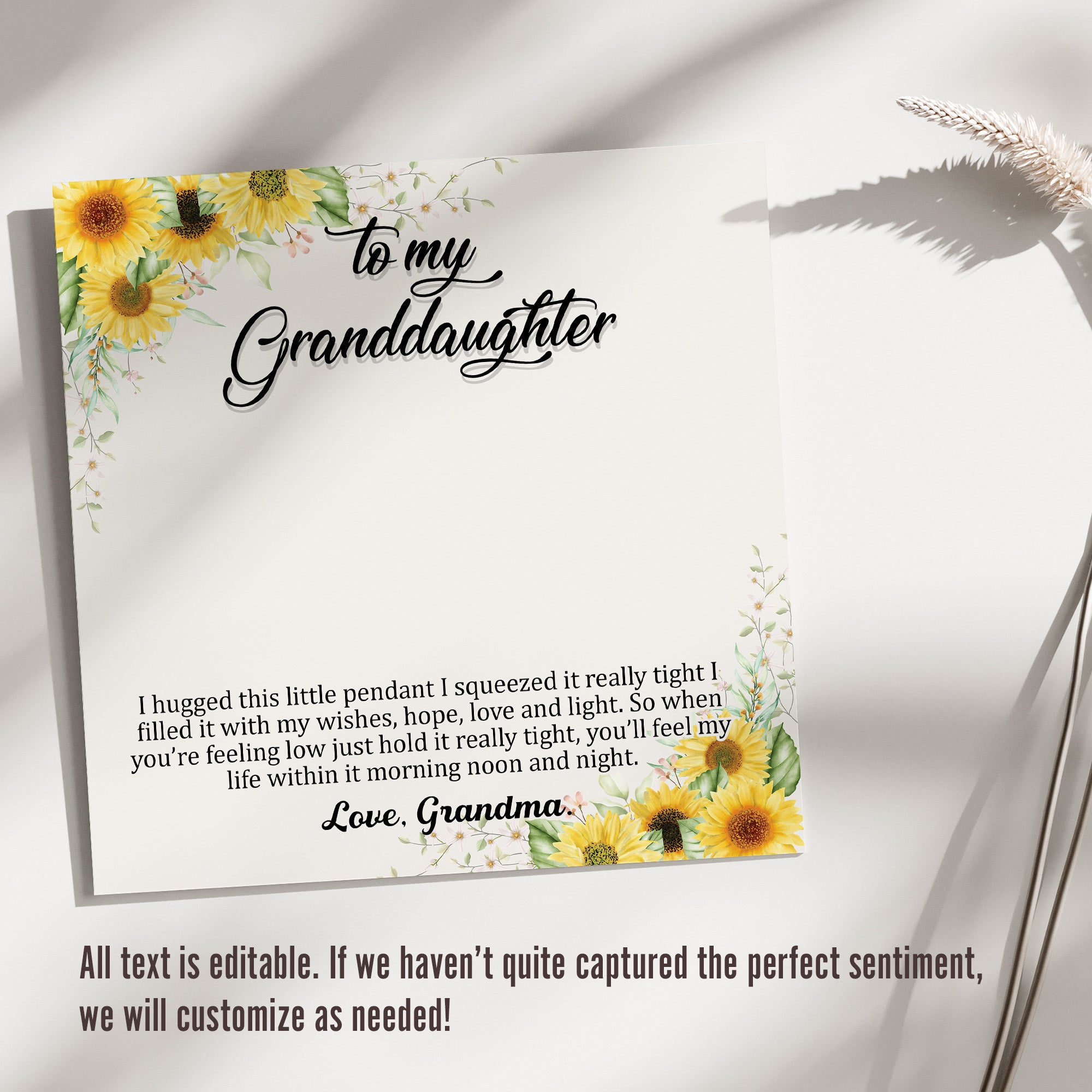 Personalized "To My Granddaughter" Necklace with Inspirational Message and Sunflower Design – Perfect Gift for Special Occasions - Image 3