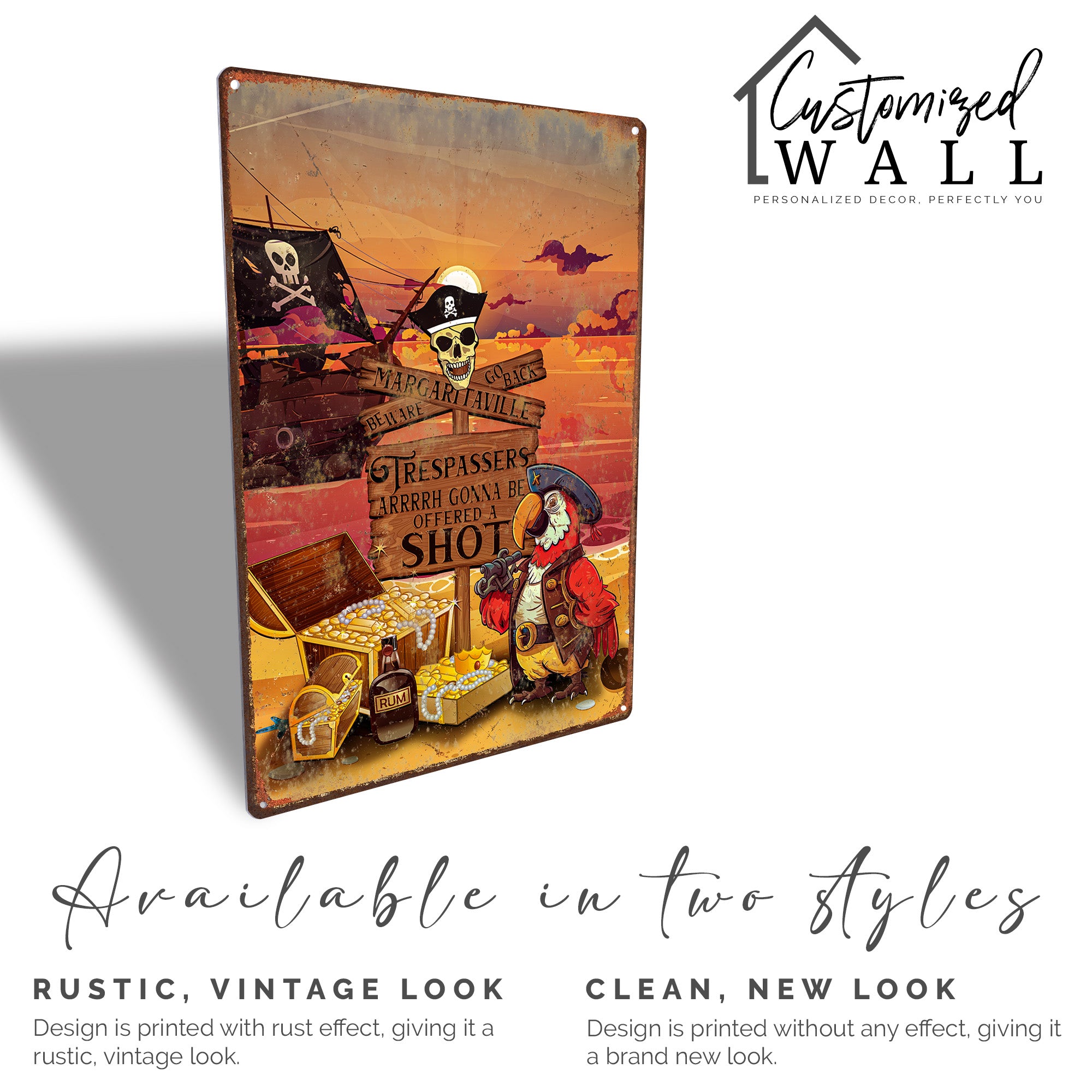 Personalized Pirate-Themed Metal Sign - Margarita Tavern Warning with Customizable Pirate Imagery for Bars and Gift Giving - Image 4