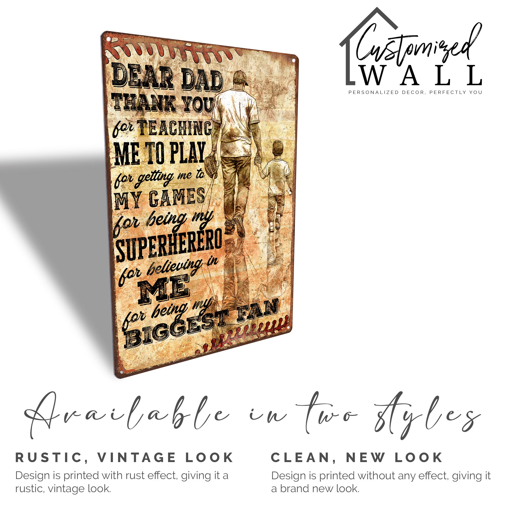 Personalized Metal Sign for Dad - Heartfelt Thank You Gift with Vintage Baseball Design - Image 4