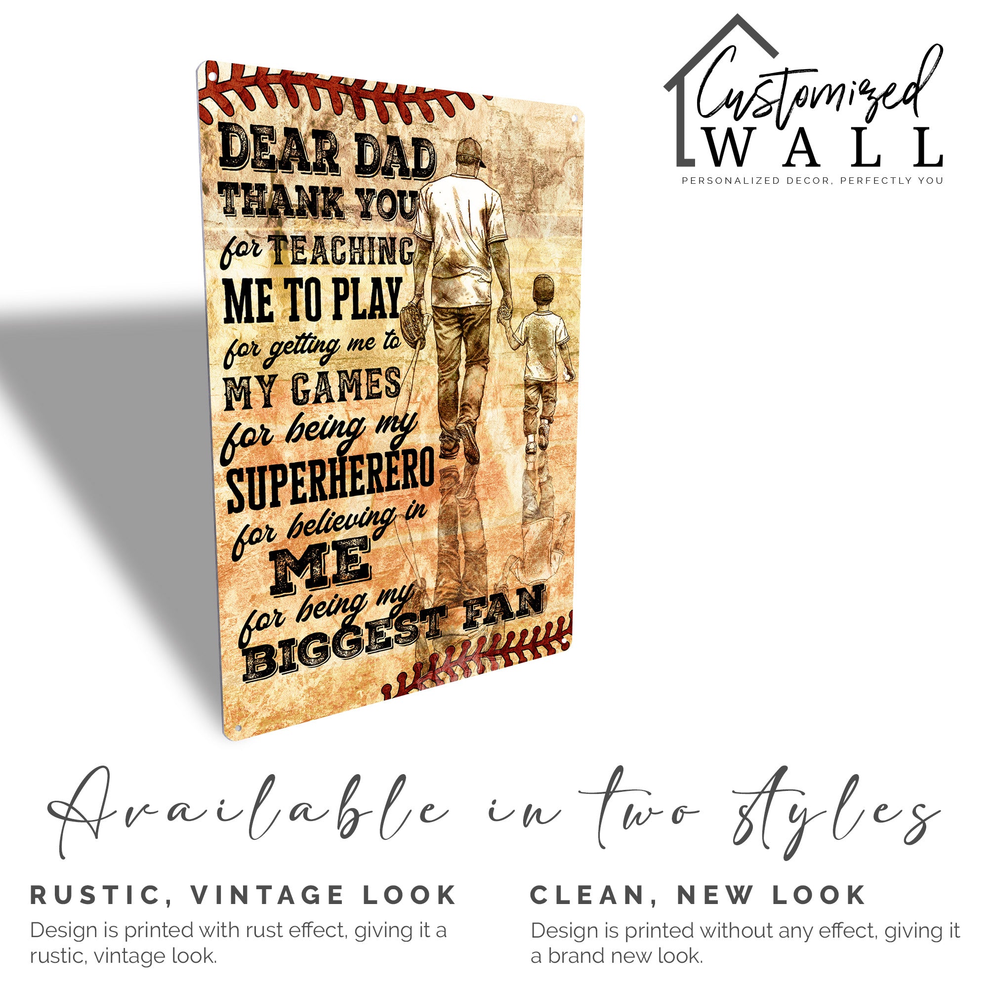 Personalized Metal Sign for Dad - Heartfelt Thank You Gift with Vintage Baseball Design - Image 5