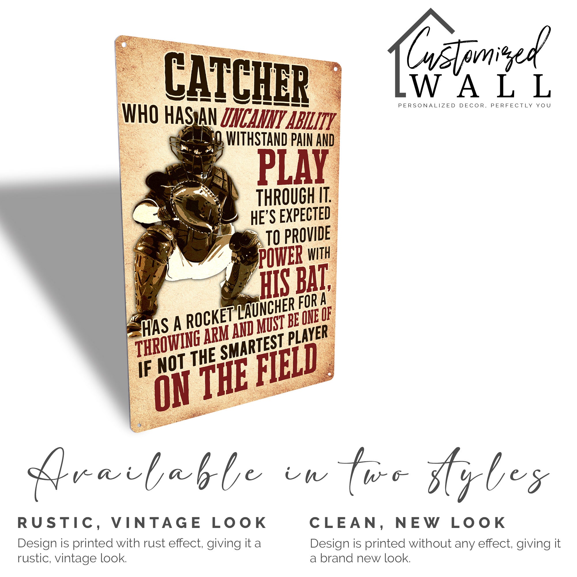 Personalized Catcher's Metal Sign – Rustic Sports Decor with Customizable Message for Baseball Enthusiasts - Image 5