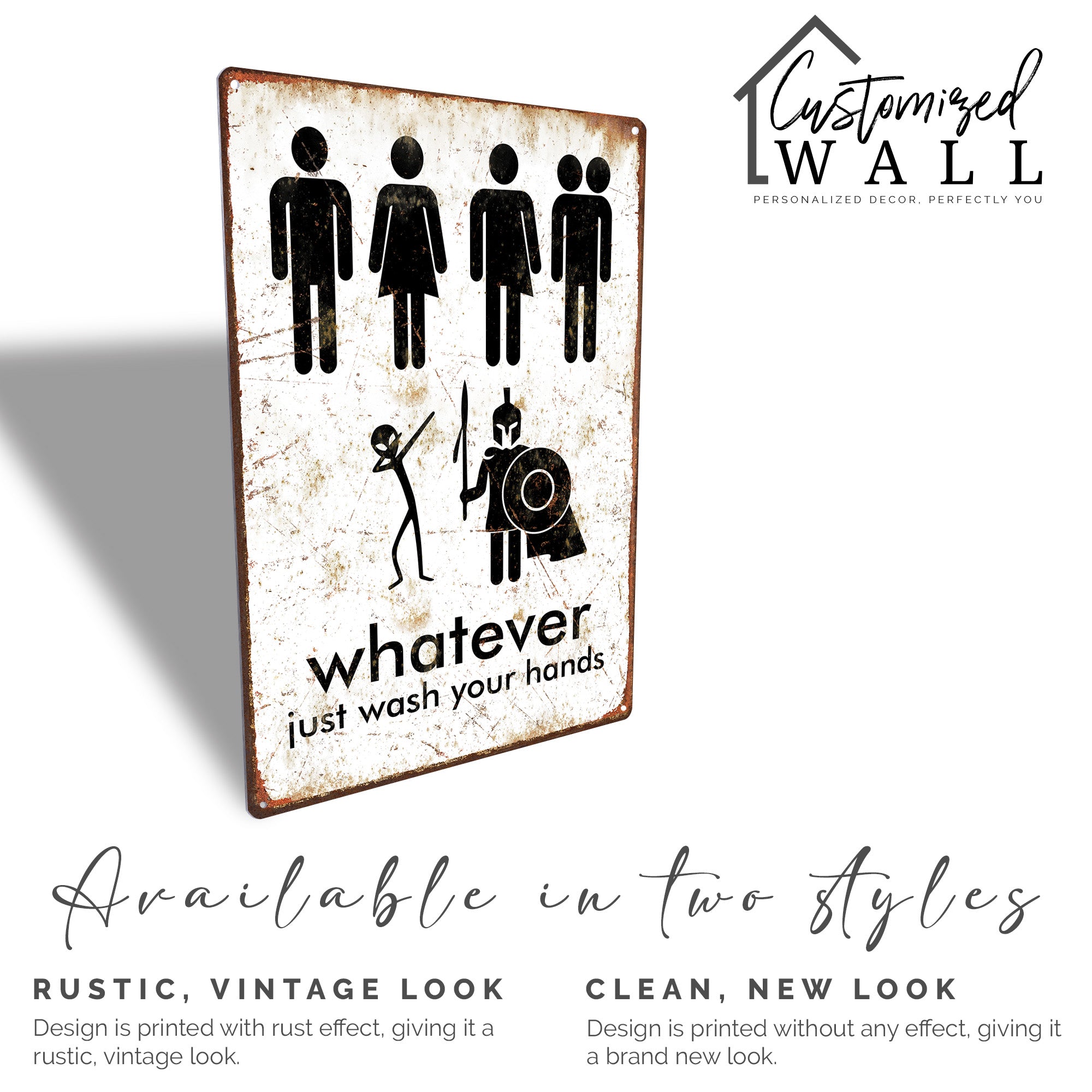 Personalized Humorous Metal Bathroom Sign - "Whatever, Just Wash Your Hands" - Unique Rustic Decor for All Genders and Styles - Image 4