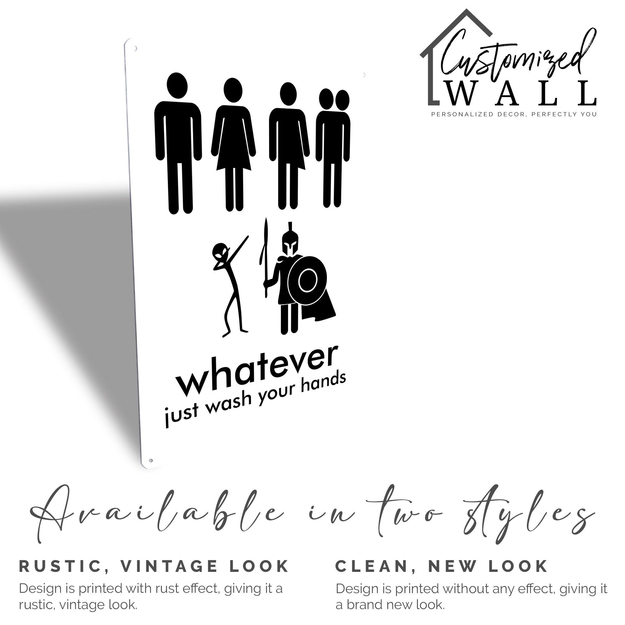 Personalized Humorous Metal Bathroom Sign - "Whatever, Just Wash Your Hands" - Unique Rustic Decor for All Genders and Styles - Image 5
