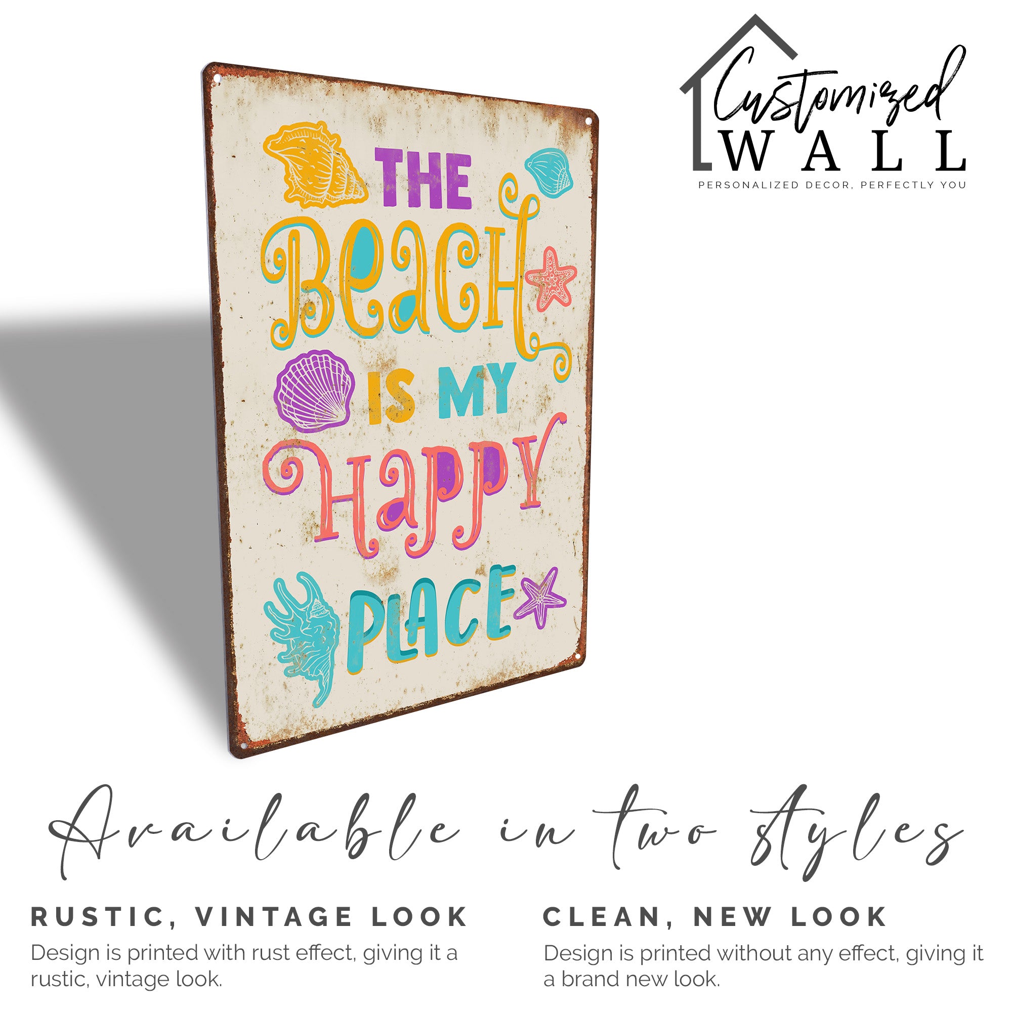Personalized "The Beach Is My Happy Place" Vibrant Metal Sign - Customizable Rustic Beach Decor for Home, Gift for Beach Lovers - Image 3