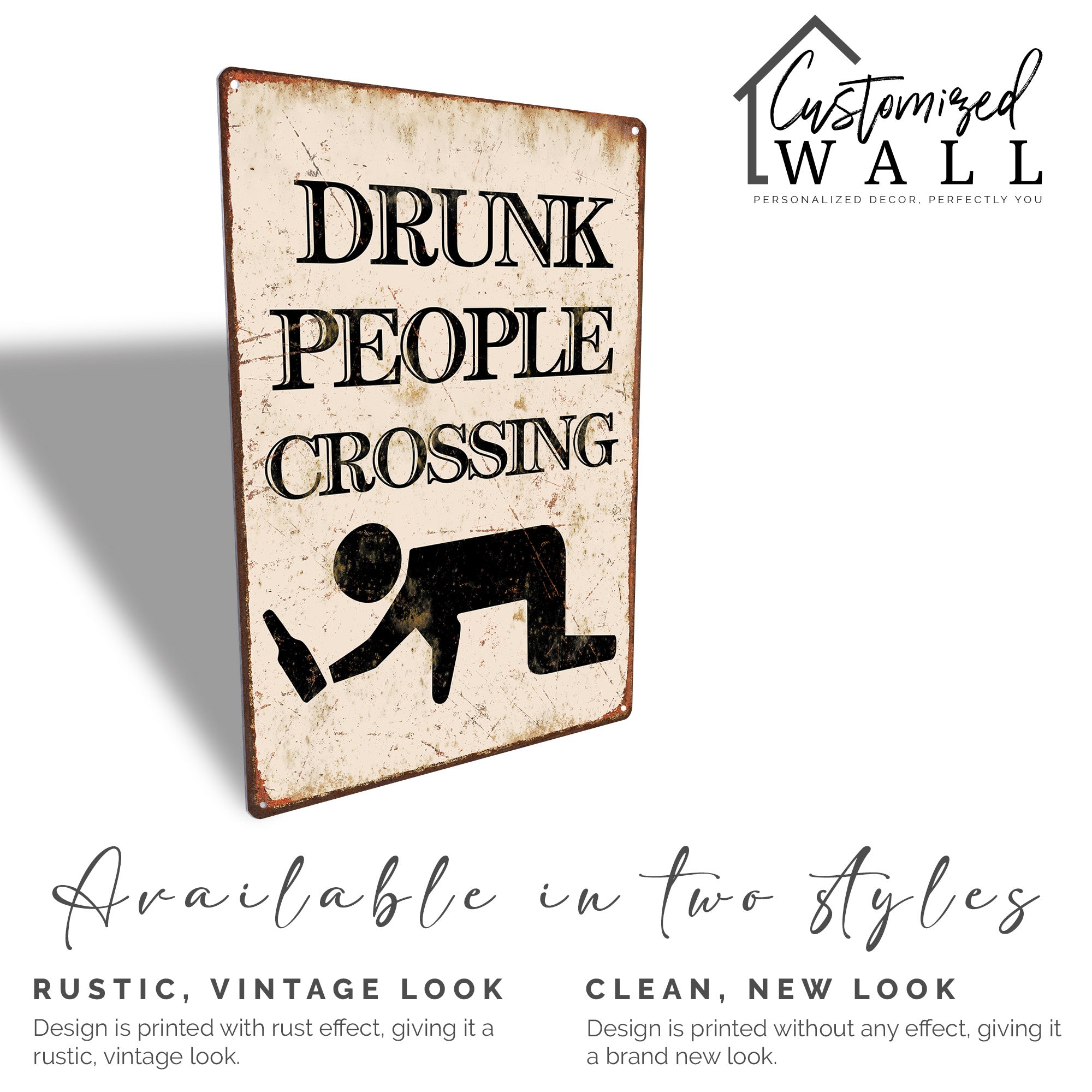 Personalized Vintage-Style "Drunk People Crossing" Metal Sign – Customizable Humor Gift for Home Bars and Man Caves - Image 4