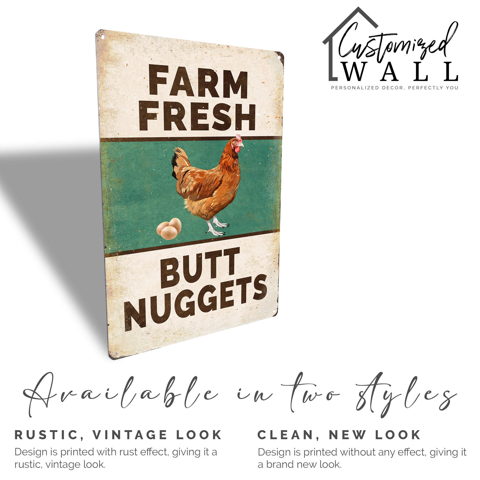 Personalized Farm Fresh Metal Sign – Whimsical "Butt Nuggets" Chicken Decor for Rustic Home & Gifts - Image 3