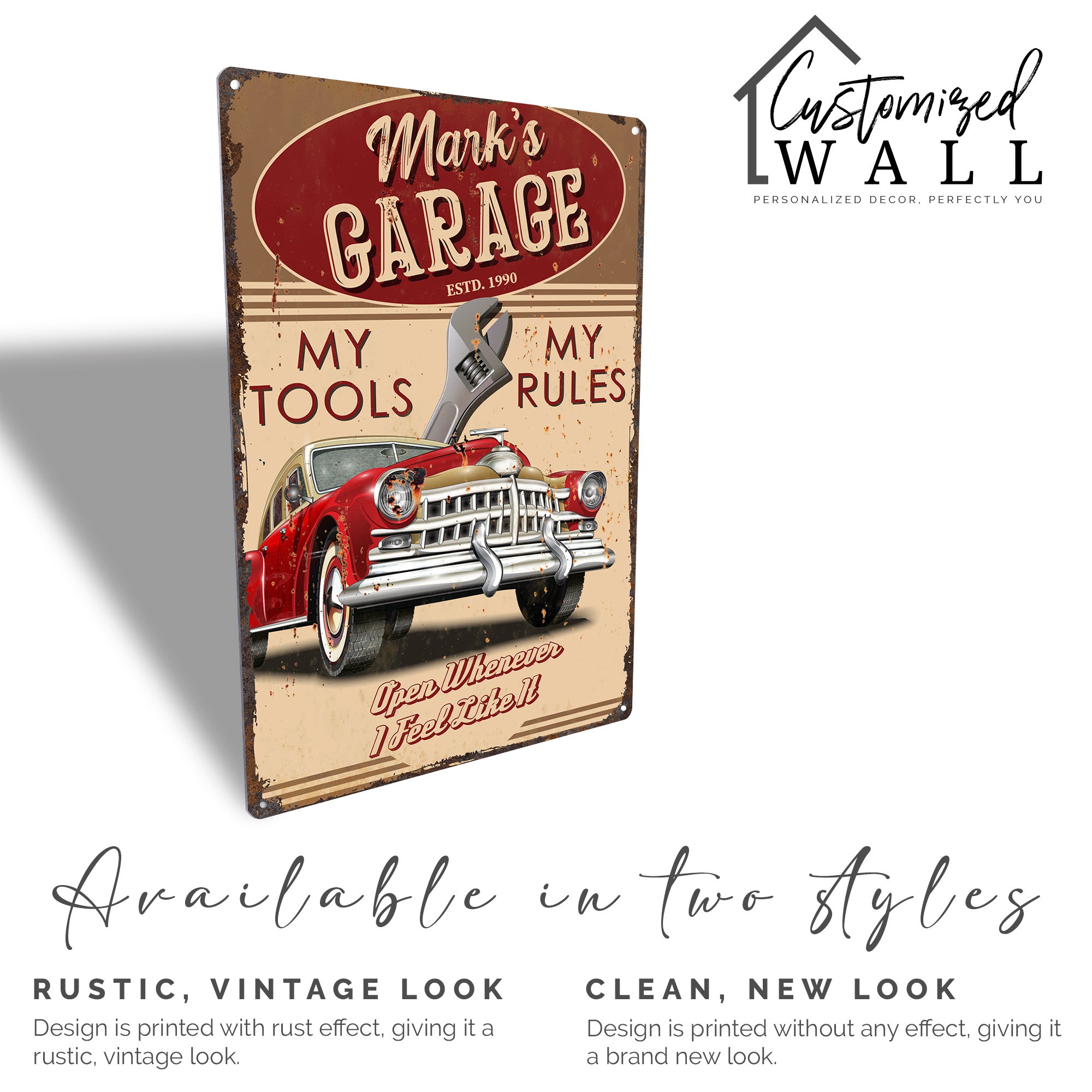 Personalized Vintage Metal Garage Sign - Rustic Red Car Design for Car Enthusiasts & Gift Lovers - Image 3