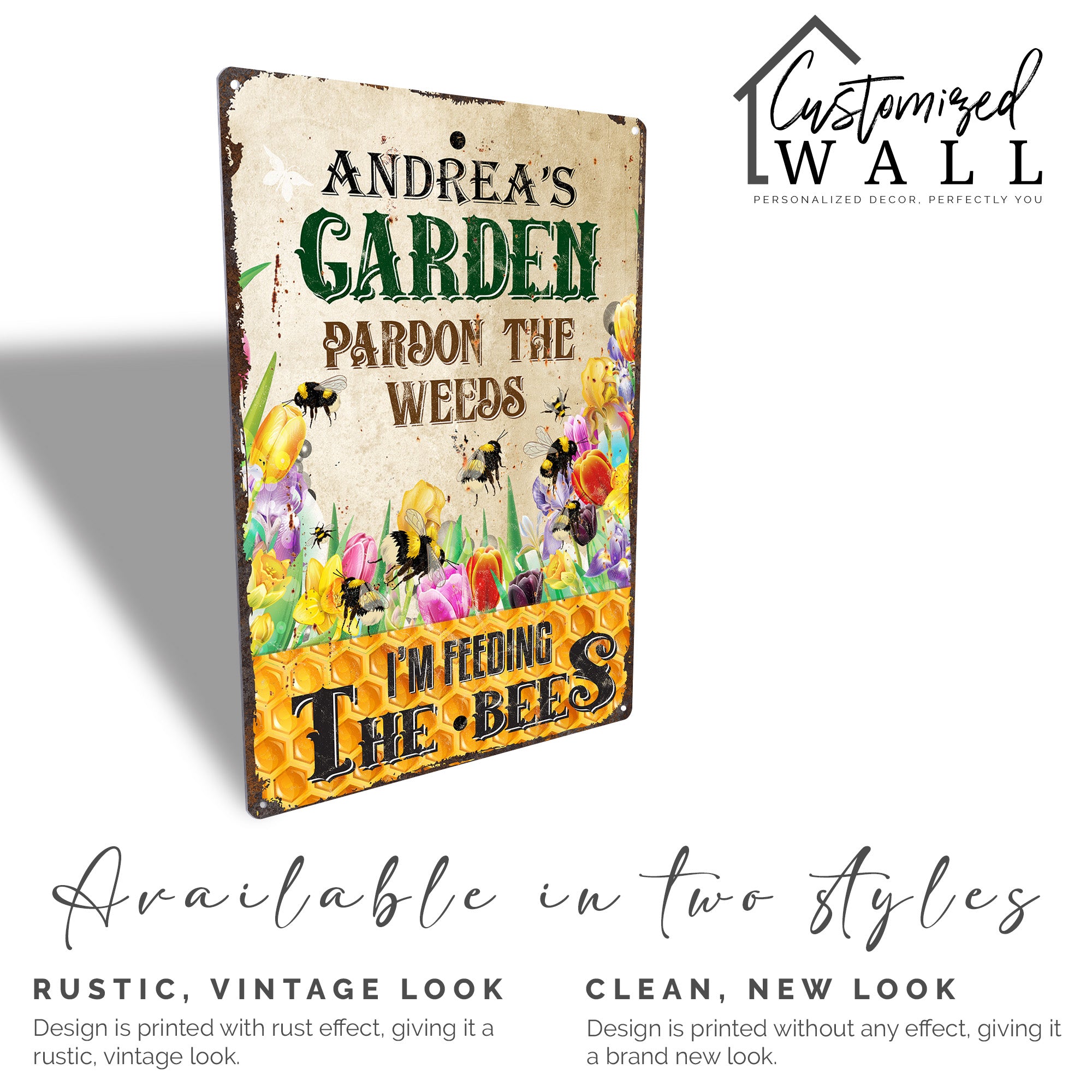 Personalized Garden Metal Sign - "Pardon the Weeds, I'm Feeding the Bees" - Custom Outdoor Decor for Nature Lovers - Image 3