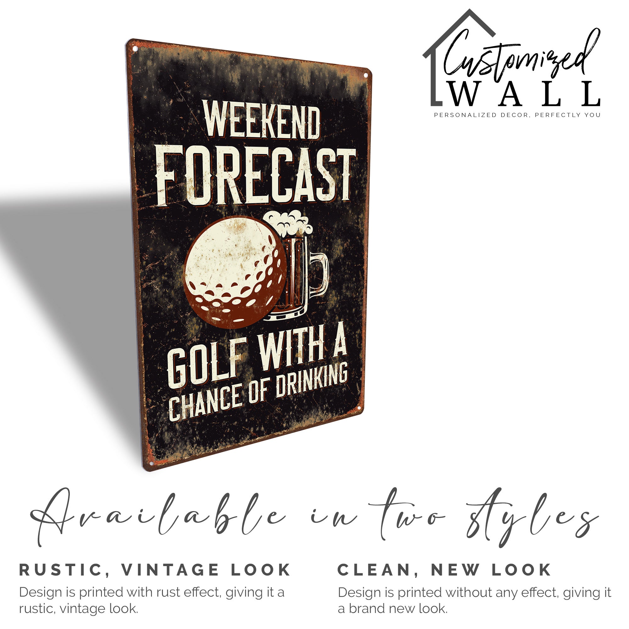Personalized Vintage Metal Sign - Weekend Forecast: Golf with a Chance of Drinking - Customizable Gift for Golf Lovers - Image 4