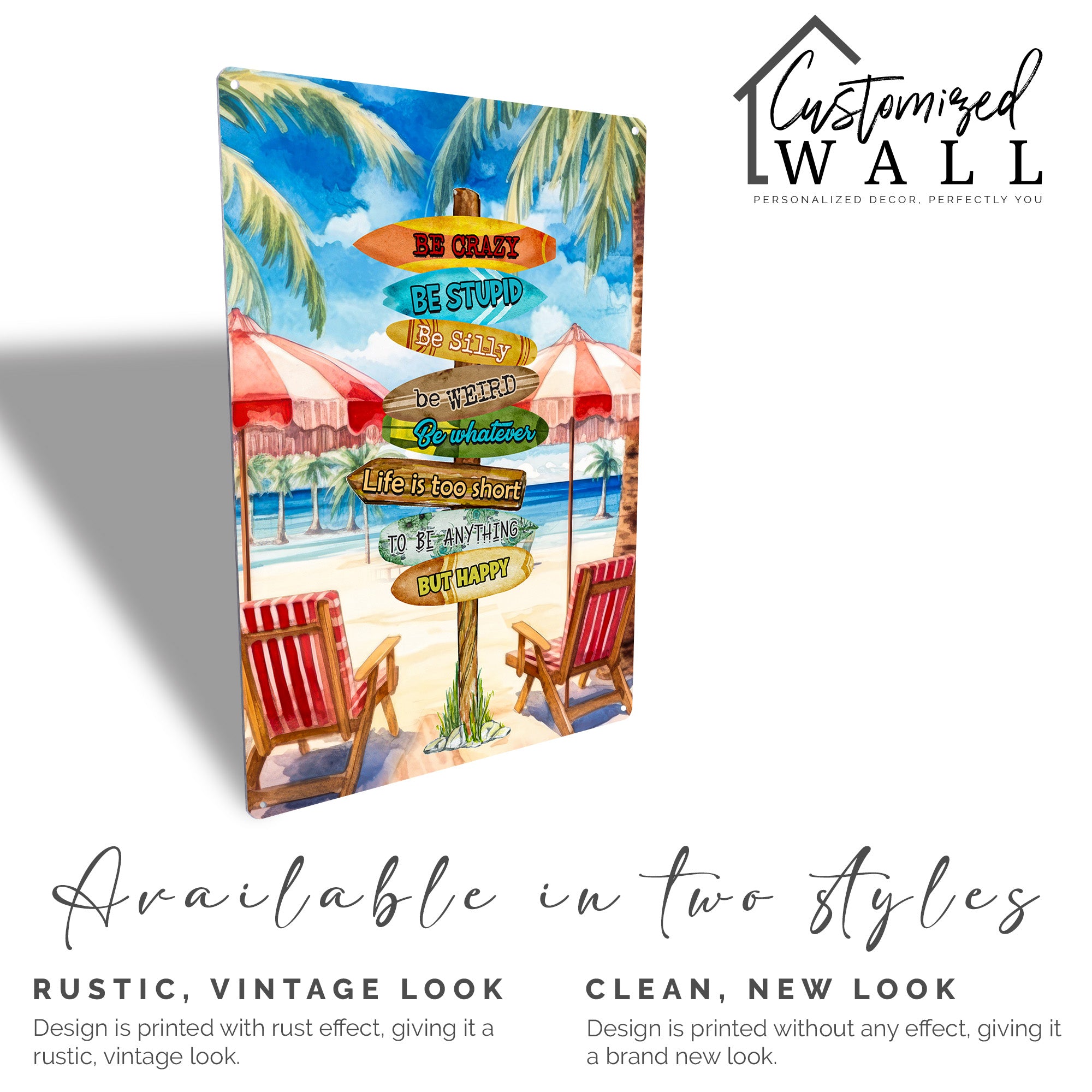 Personalized Beach-Themed Metal Sign - Vibrant Inspirational Quote for a Happy Life - Image 3