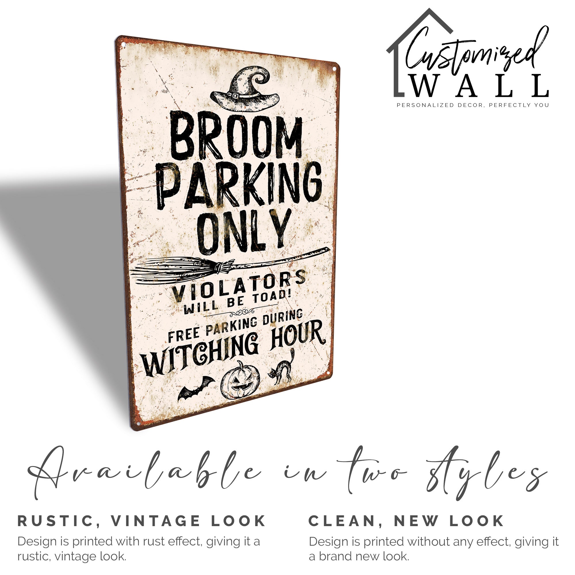 Personalized Witch's Broom Parking Metal Sign - Custom Halloween Decor for Spooky Home Accents - Image 4