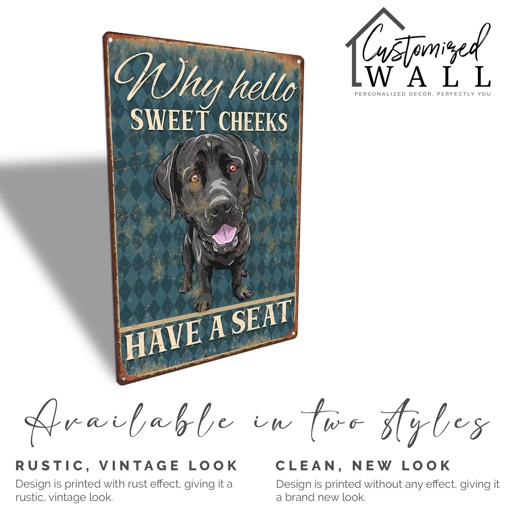 Personalized Sweet Cheeks Dog Metal Sign - Rustic Home Décor for Pet Lovers - Custom Name Option - Image 4