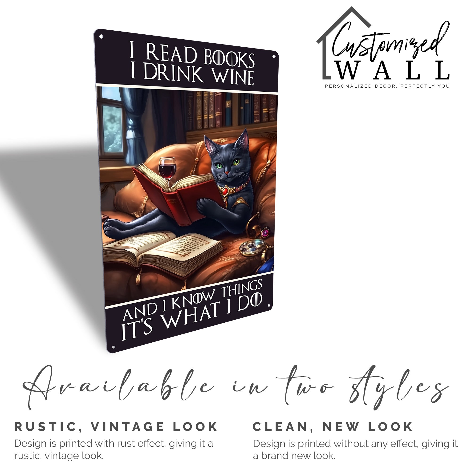 Personalized Vintage Cat Metal Sign - "I Read Books, I Drink Wine" | Perfect Gift for Book Lovers & Wine Enthusiasts - Image 5