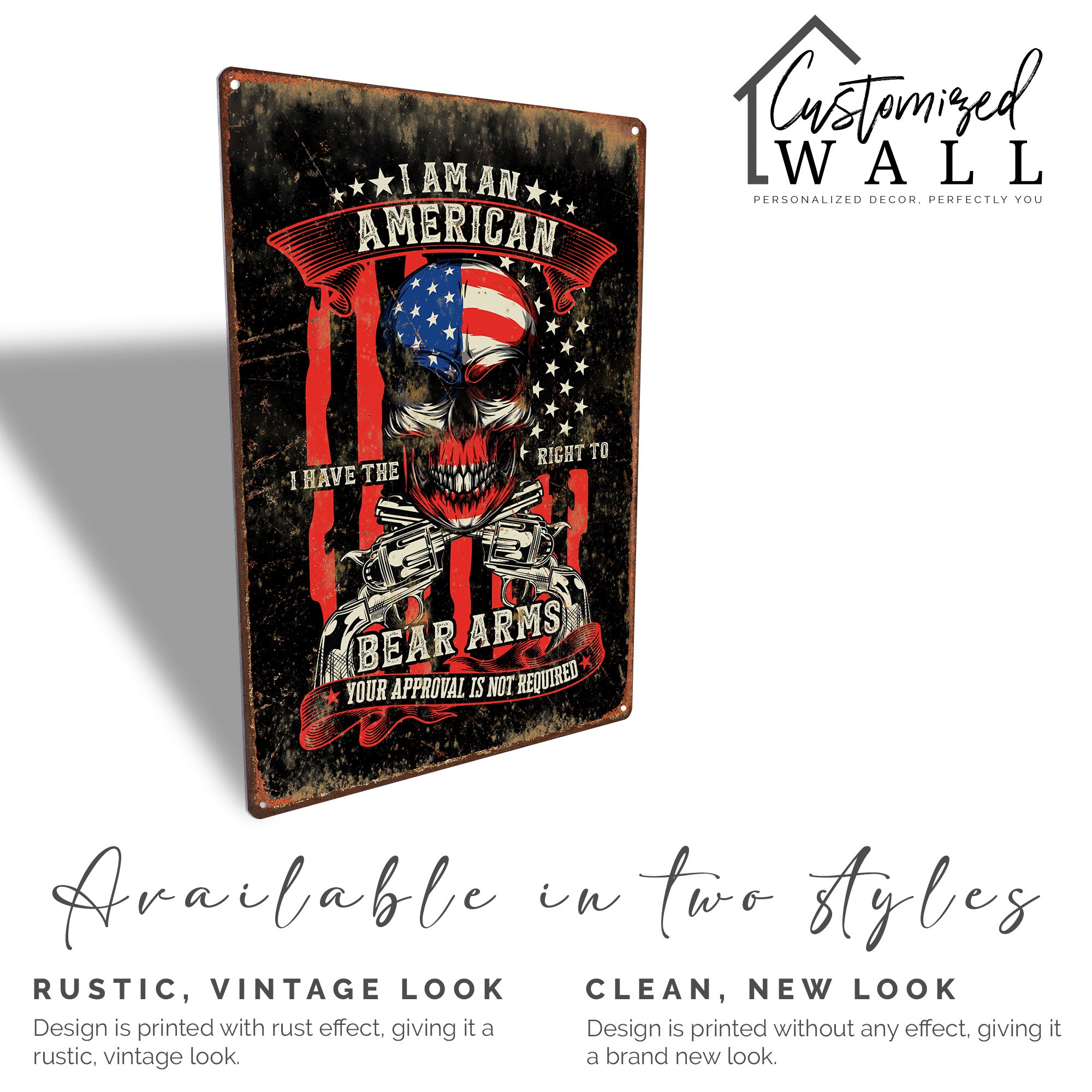 Personalized Patriotic Metal Sign with American Flag and Skull Graphic – Perfect for Gun Enthusiasts and Unique Gift Giving - Image 4