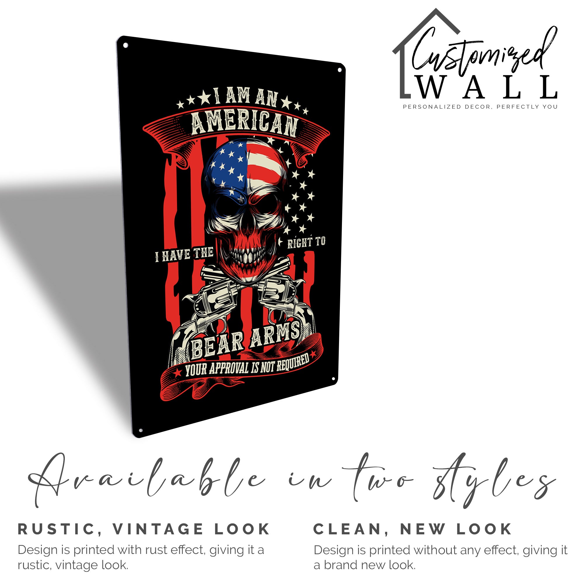Personalized Patriotic Metal Sign with American Flag and Skull Graphic – Perfect for Gun Enthusiasts and Unique Gift Giving - Image 5