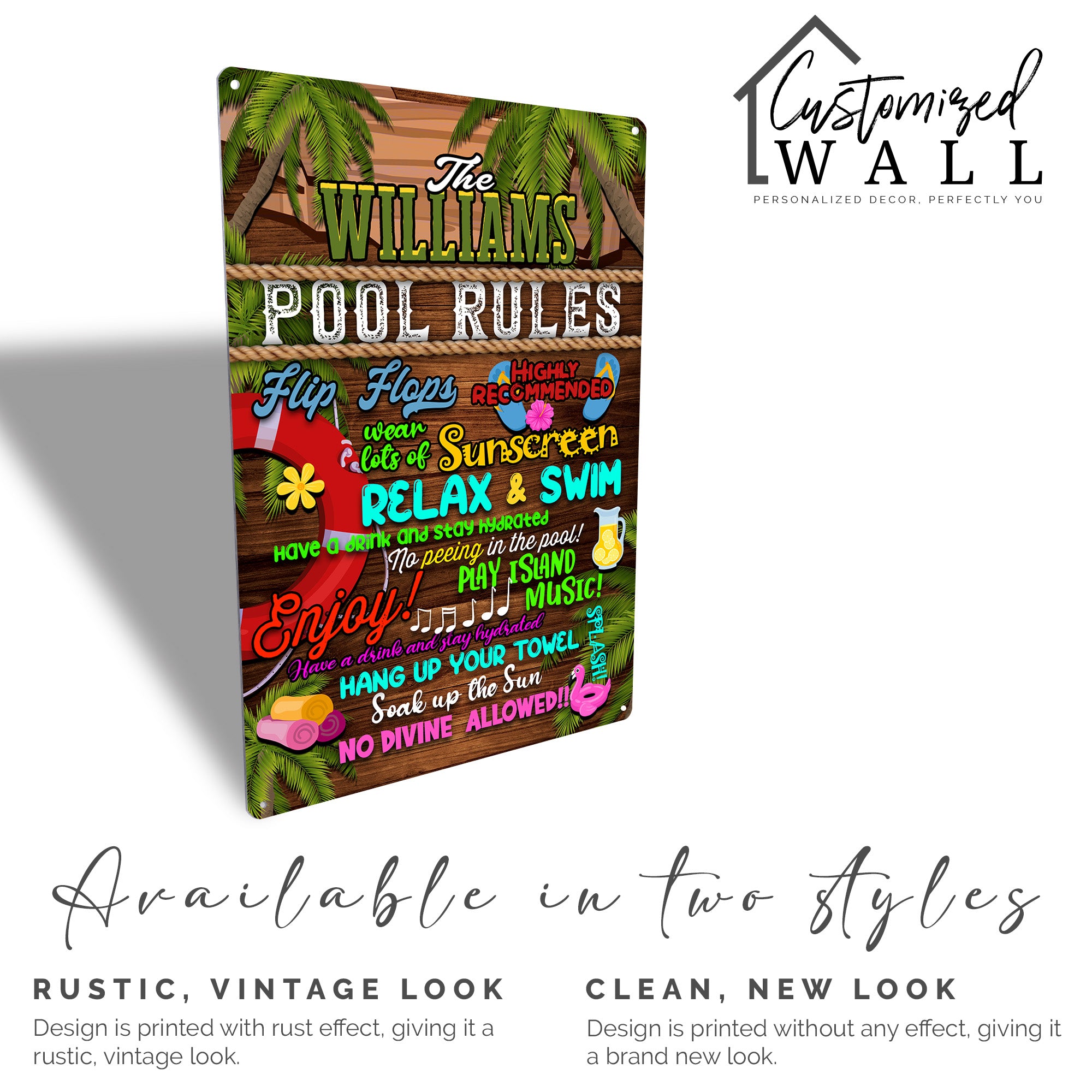 Personalized Pool Rules Metal Sign - Custom Family Name Poolside Decor with Tropical Vibes - Image 5