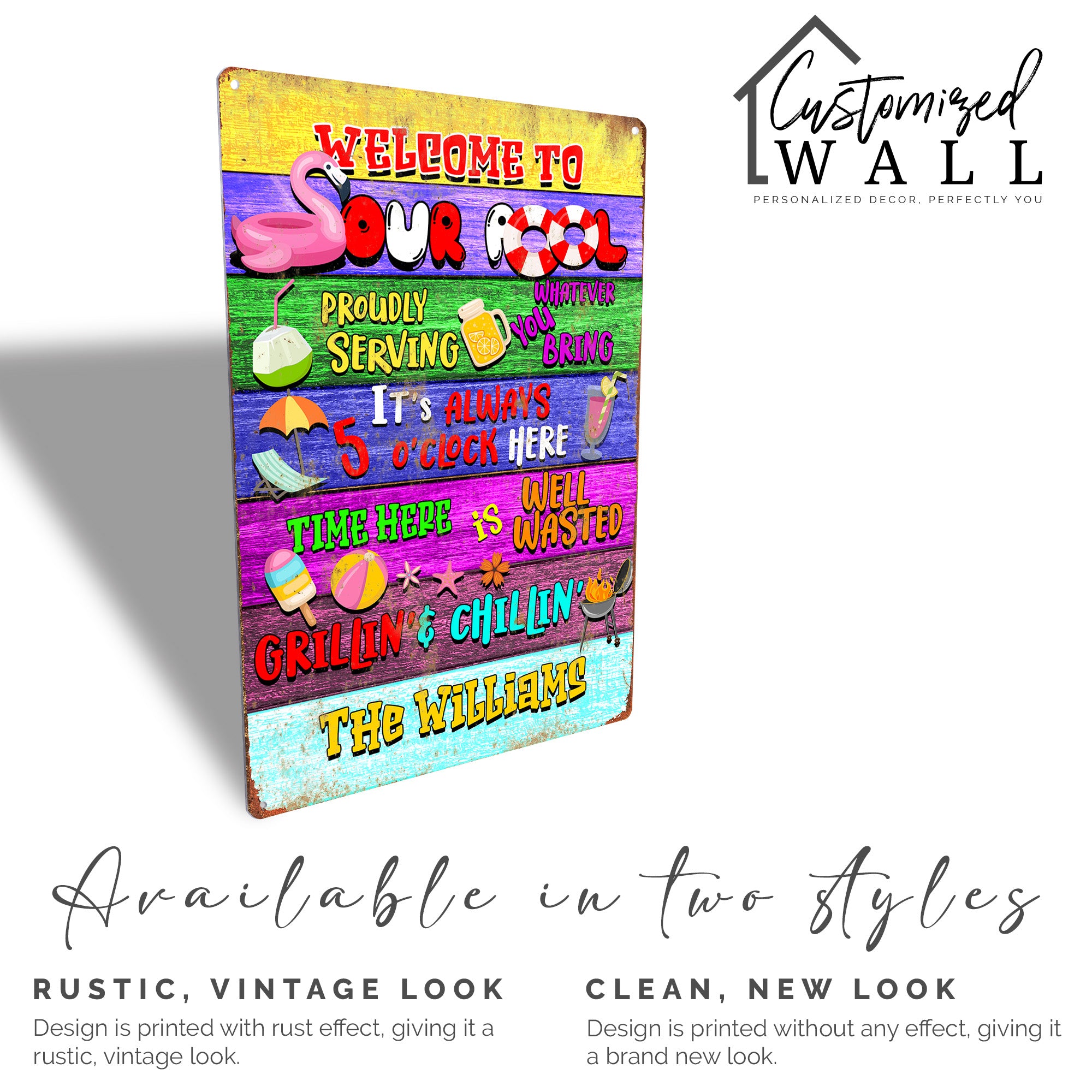 Personalized Welcome to Our Pool Metal Sign | Custom Family Name Grillin' & Chillin' Decor for Backyard & Patio Fun - Image 4