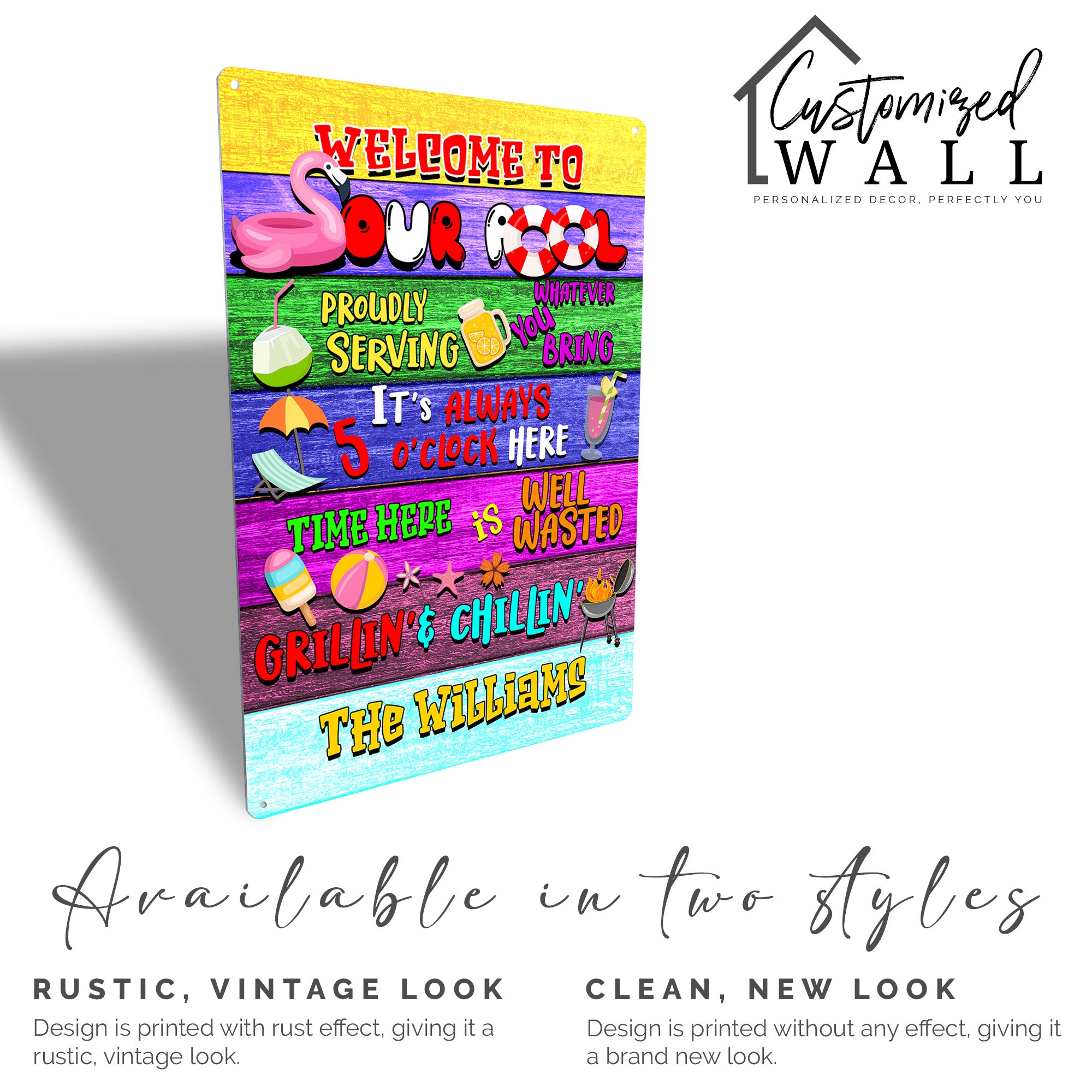 Personalized Welcome to Our Pool Metal Sign | Custom Family Name Grillin' & Chillin' Decor for Backyard & Patio Fun - Image 5