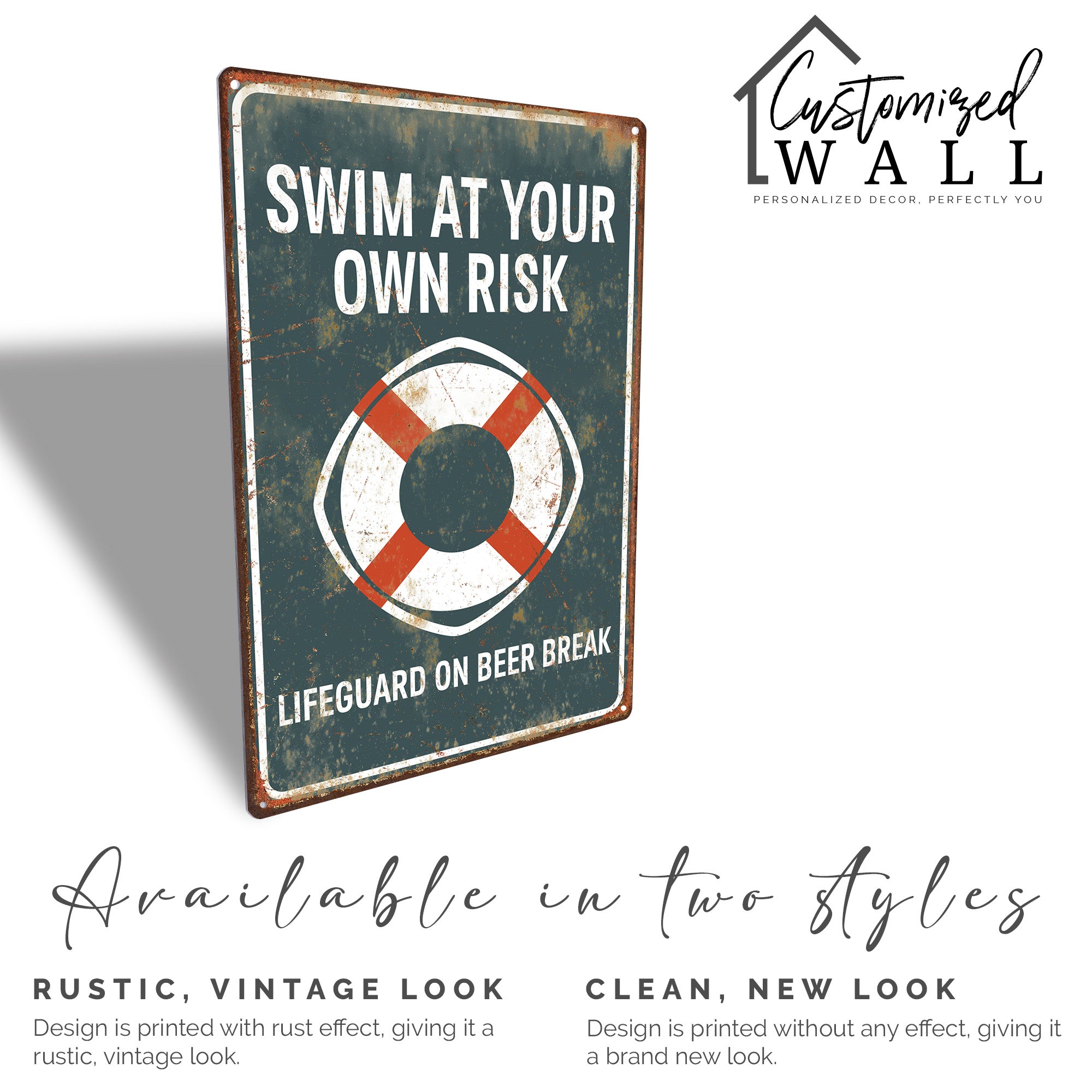 Custom Rustic Metal Pool Sign – "Swim at Your Own Risk" – Perfect Retro Decor or Gift for Beach Lovers - Image 3