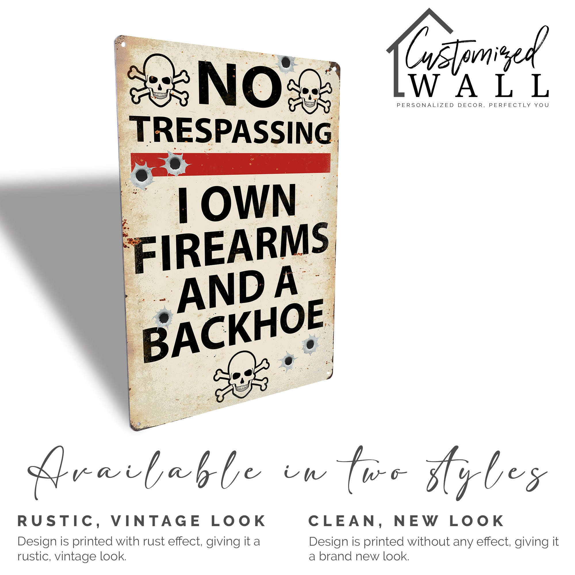 Personalized "No Trespassing" Metal Sign with Skulls and Bullet Holes – Perfect for Gun Owners and Humor Enthusiasts - Image 4
