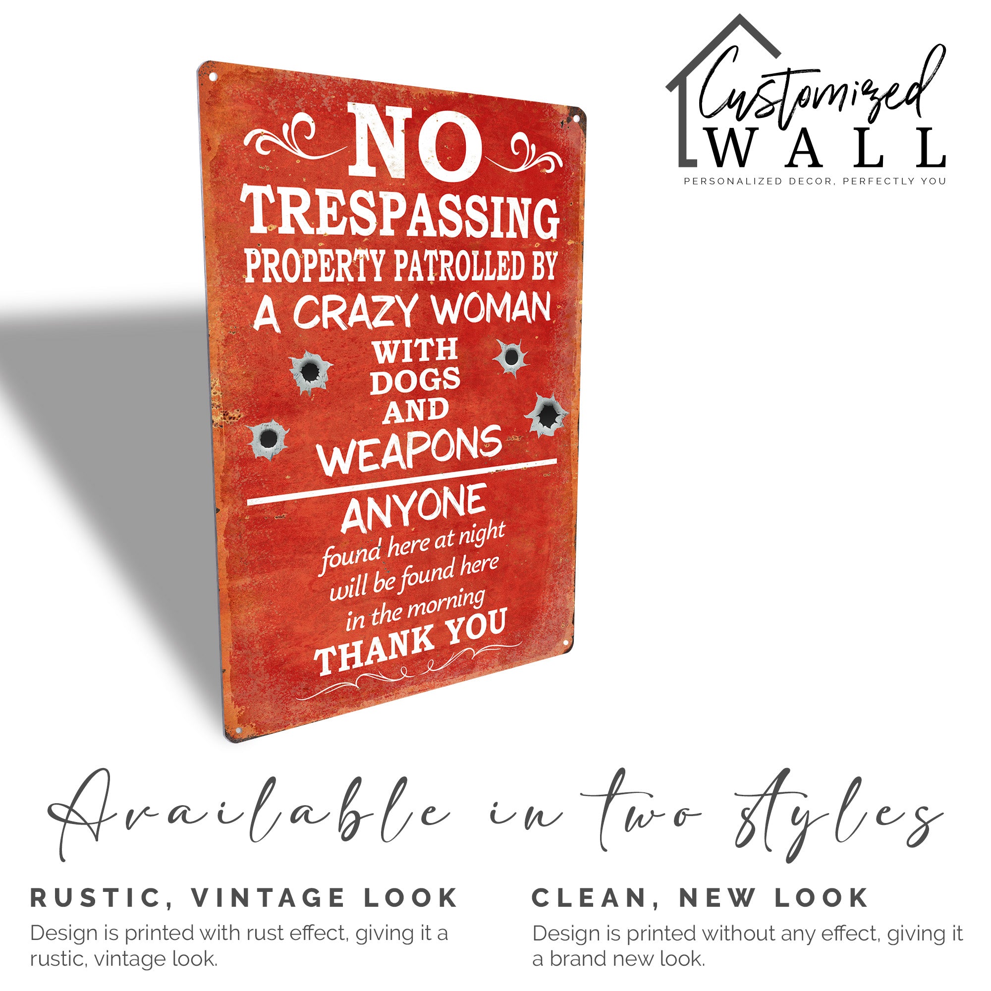Personalized No Trespassing Metal Sign - Rustic Red Humor Decor with Customizable Text for Home and Yard - Image 3