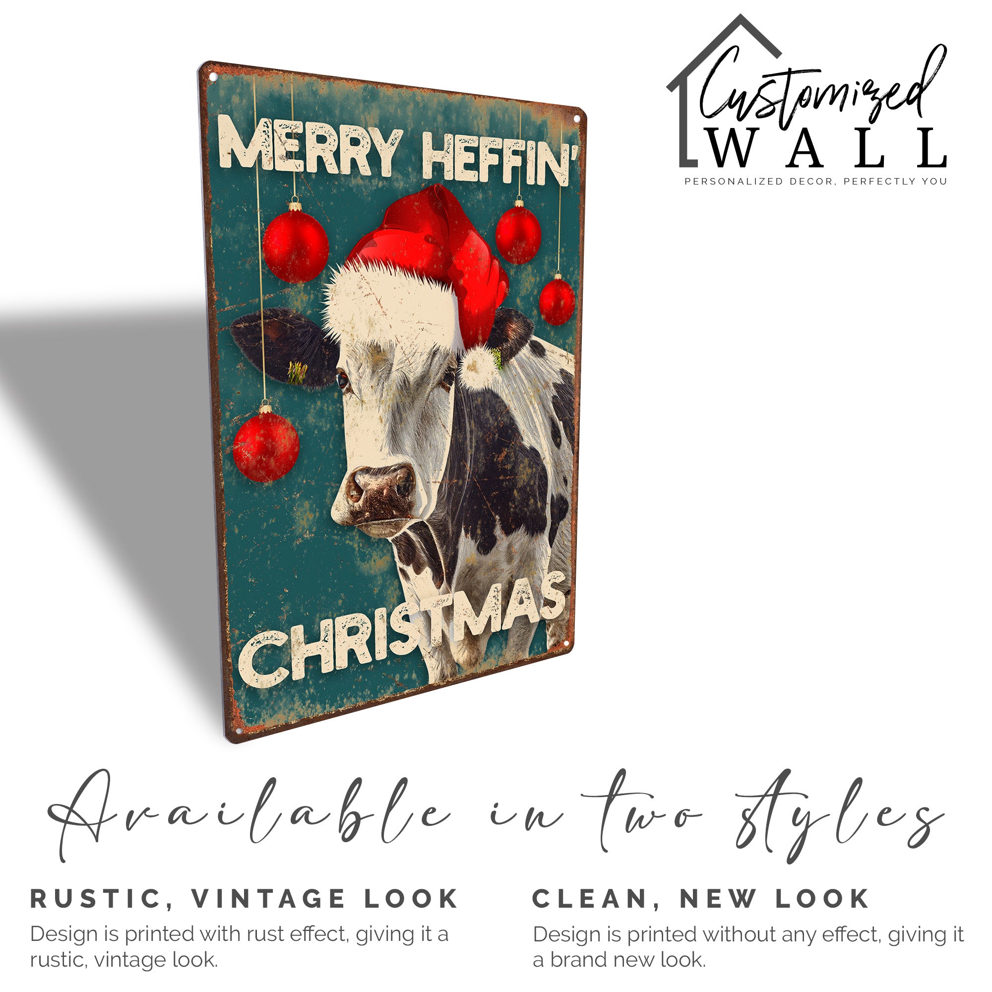 Personalized Rustic Metal Xmas Sign - "Merry Heffin' Christmas" Cow Design with Vintage Charm - Image 4
