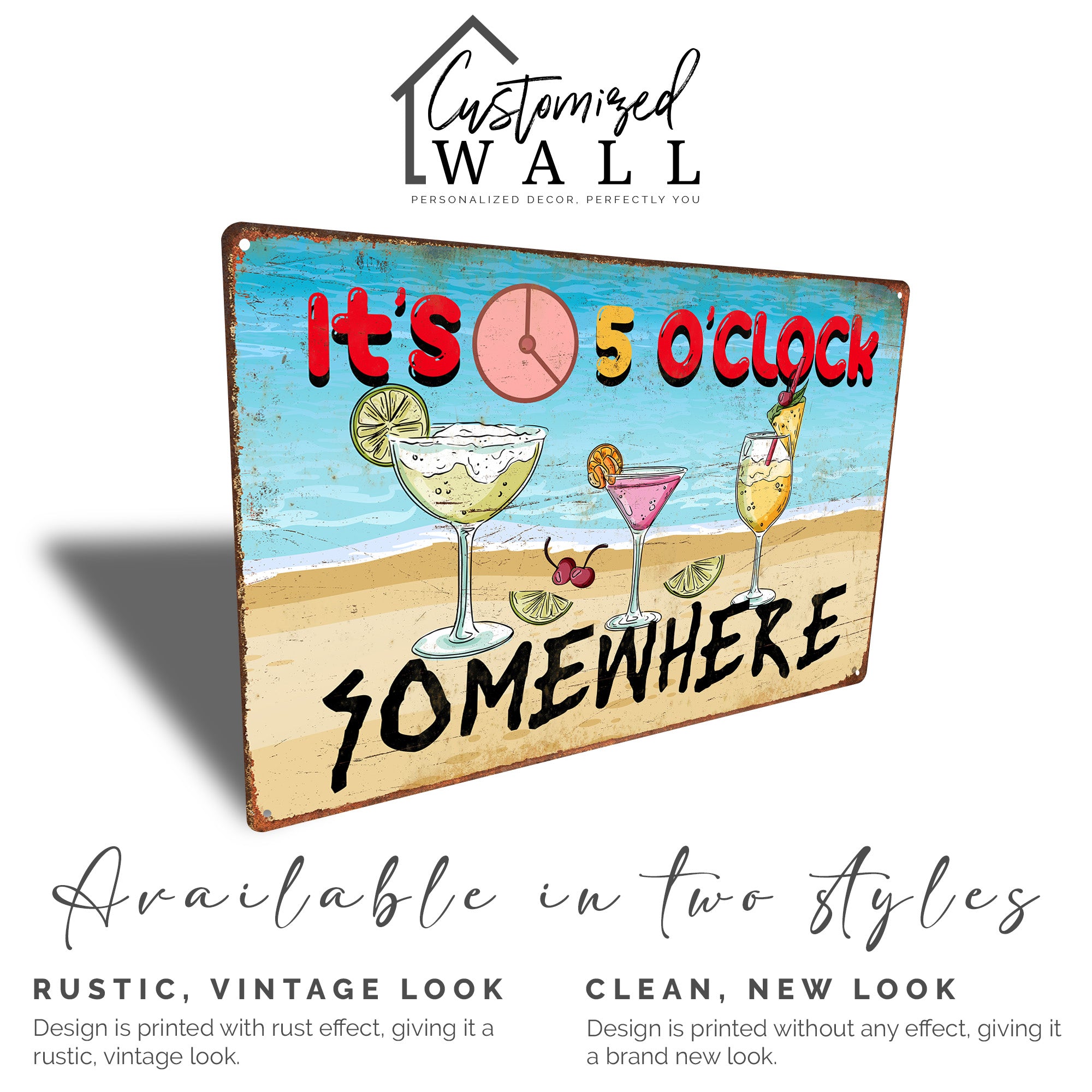 Personalized "It's 5 O'Clock Somewhere" Metal Sign - Perfect Handmade Beach-Themed Wall Decor for Home Bars and Gift-Giving - Image 4