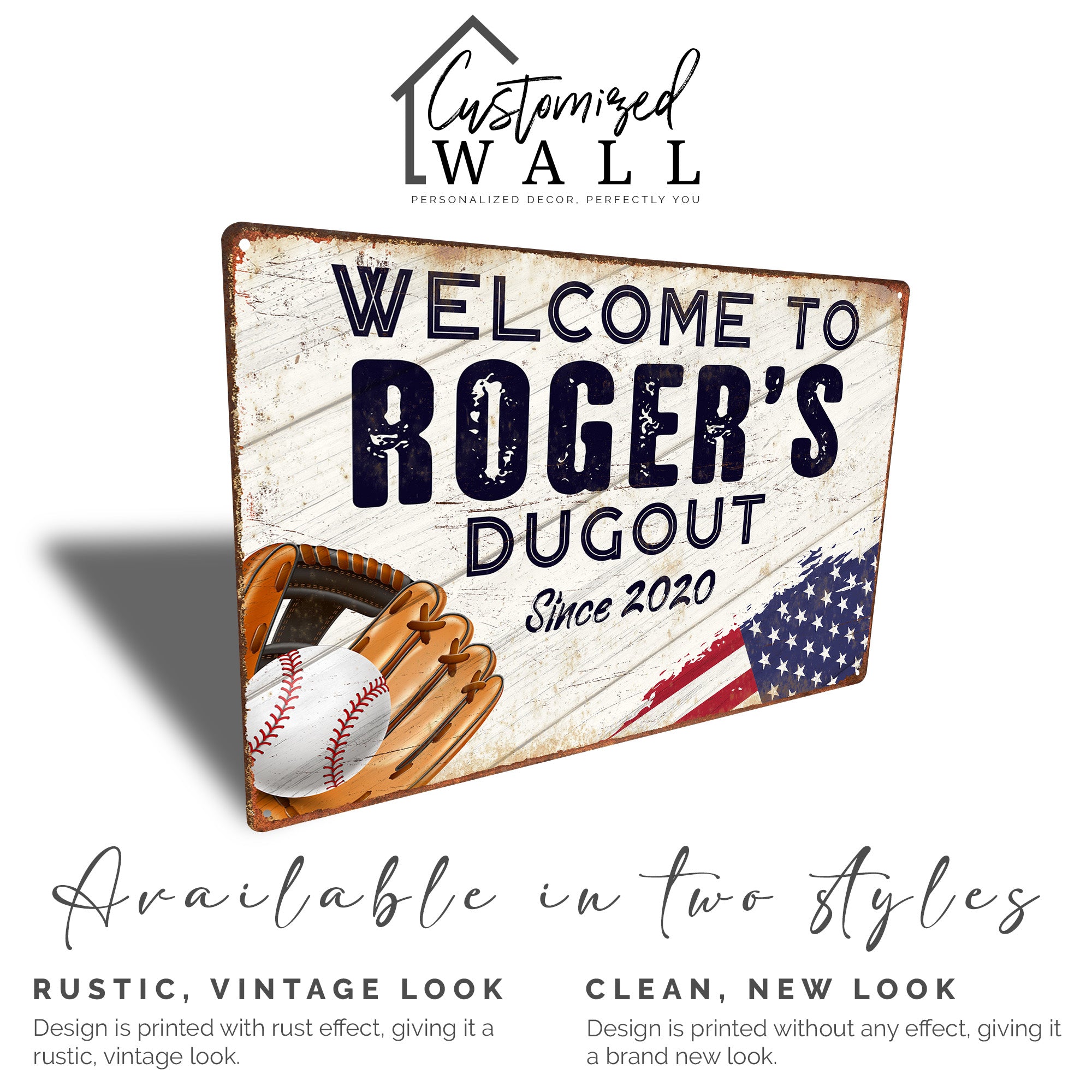 Personalized Baseball Dugout Metal Sign – Customizable Welcome Plaque with American Flag Design, Perfect for Sports Enthusiasts - Image 4