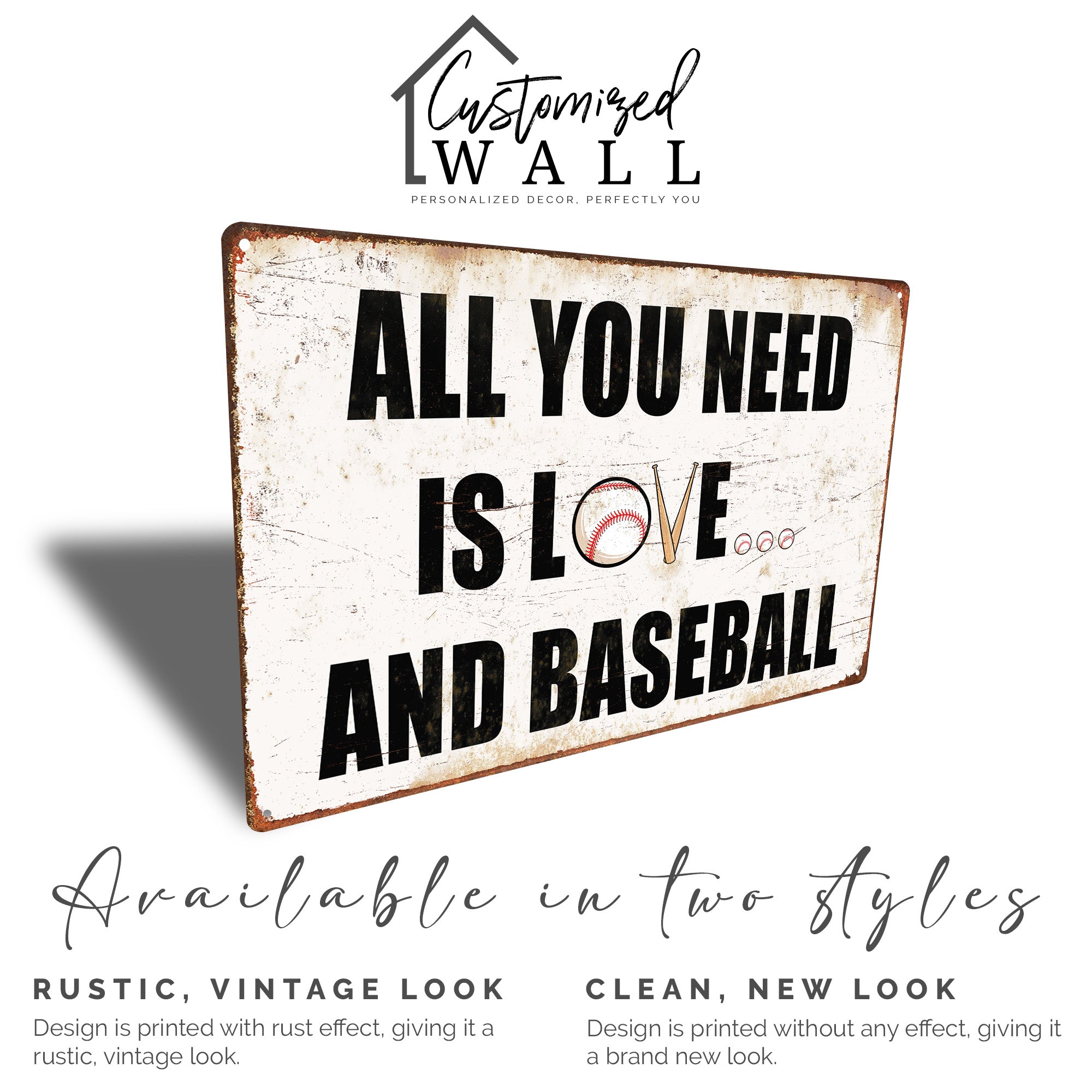 Personalized "All You Need is Love and Baseball" Rustic Metal Sign - Customizable Gift for Baseball Lovers - Image 4