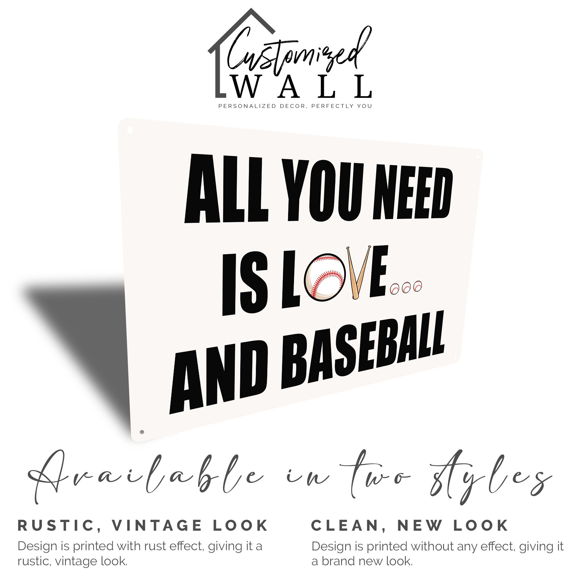 Personalized "All You Need is Love and Baseball" Rustic Metal Sign - Customizable Gift for Baseball Lovers - Image 5