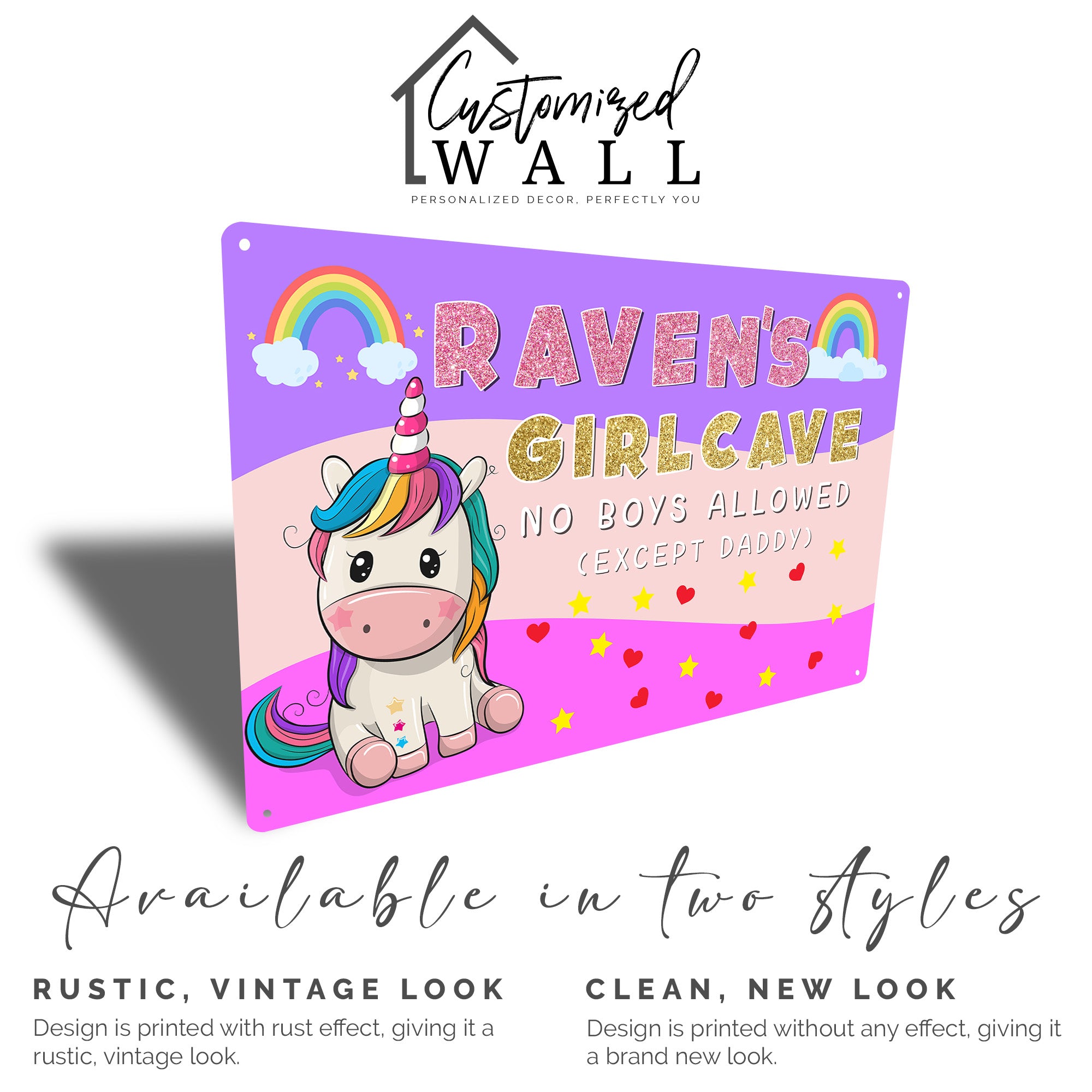 Personalized Unicorn Girl Cave Metal Sign – Custom Name Decor for Kids Room, Birthday Gift for Girls, Rainbow and Heart Design - Image 5