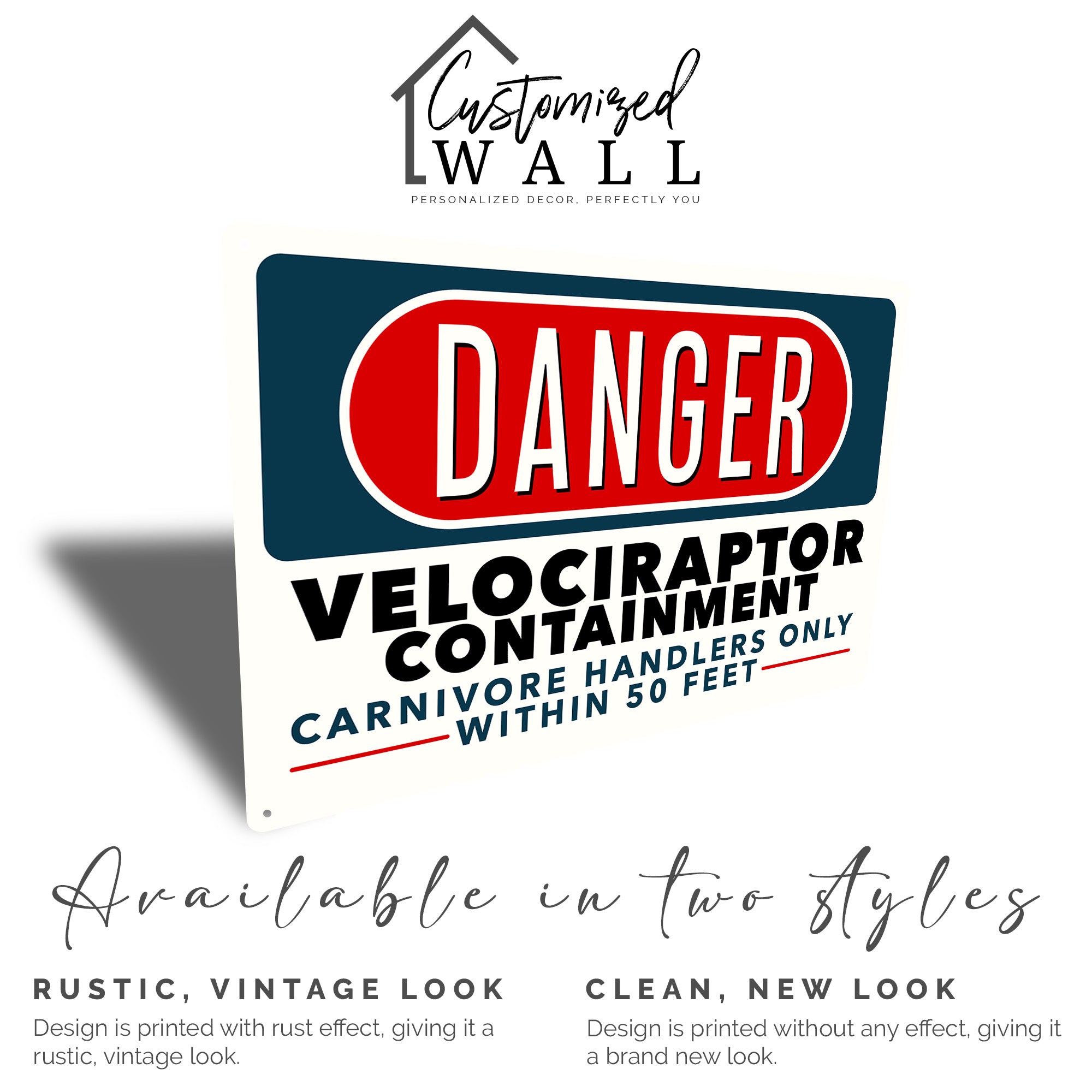 Personalized "Danger: Velociraptor Containment" Metal Sign – Unique Handmade Decor for Dinosaur Enthusiasts - Image 5