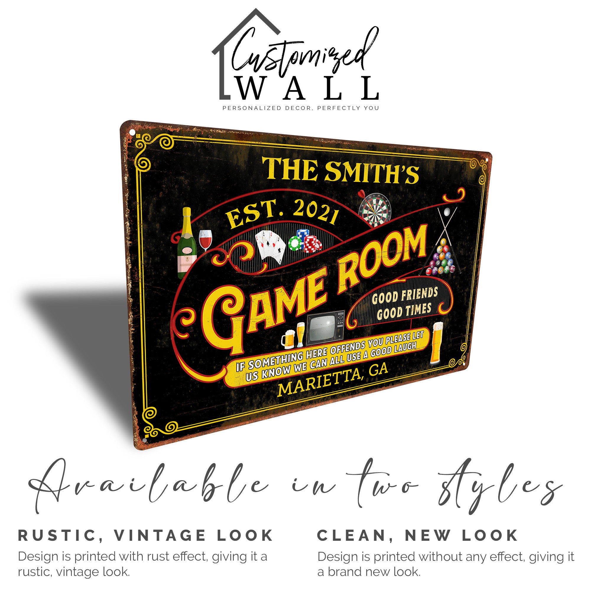 Customizable Game Room Metal Sign - Personalized Family Name Decor for Mancave or Entertainment Space - Image 4
