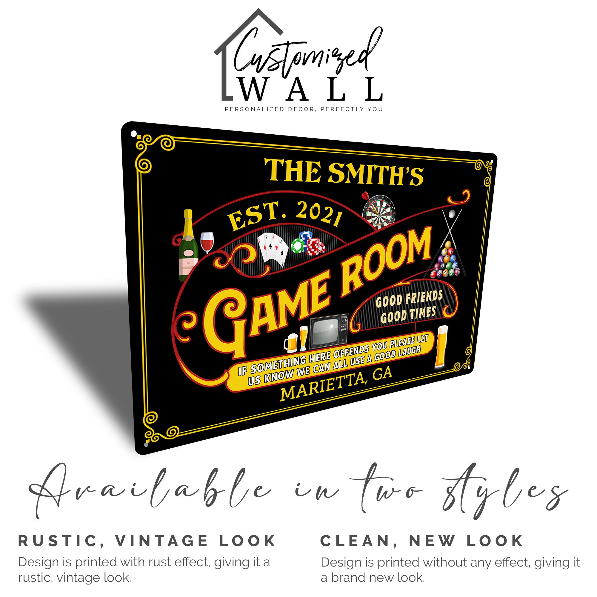 Customizable Game Room Metal Sign - Personalized Family Name Decor for Mancave or Entertainment Space - Image 5