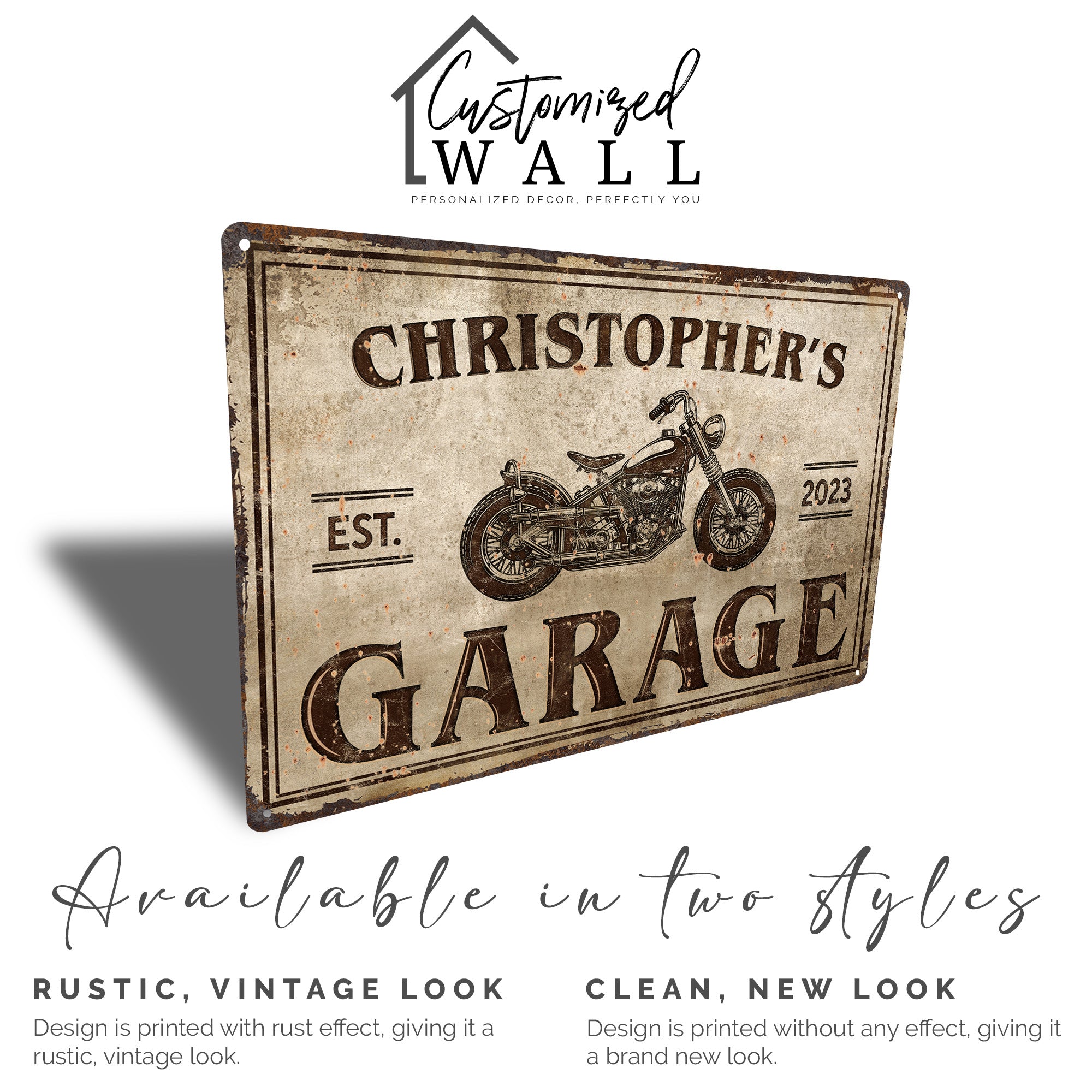 Personalized Vintage Metal Garage Sign with Motorcycle Design, Custom Name & Year, Perfect for Enthusiasts - Image 3