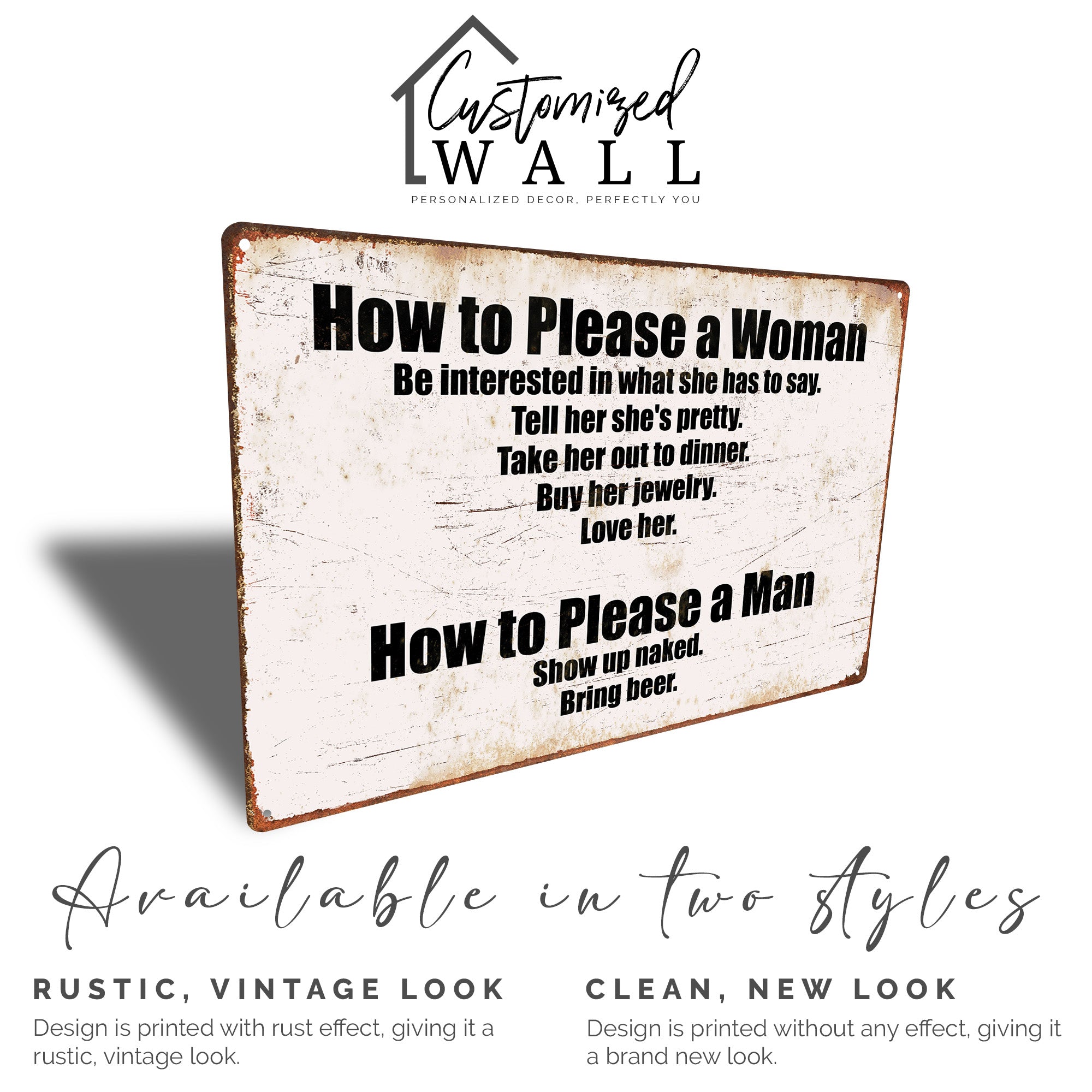 Personalized Rustic Metal Sign - How to Please a Woman & Man - Humorous Art for Home, Bar, or Man Cave - Image 4