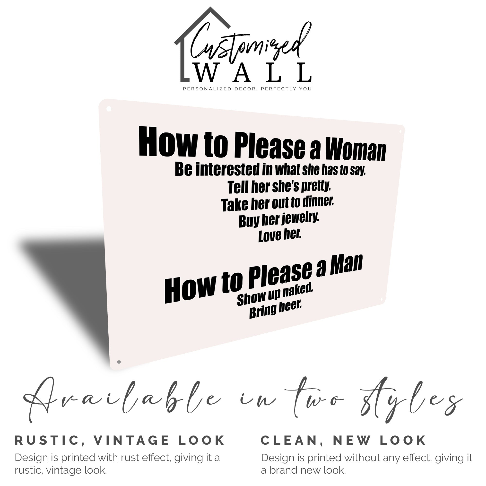 Personalized Rustic Metal Sign - How to Please a Woman & Man - Humorous Art for Home, Bar, or Man Cave - Image 5