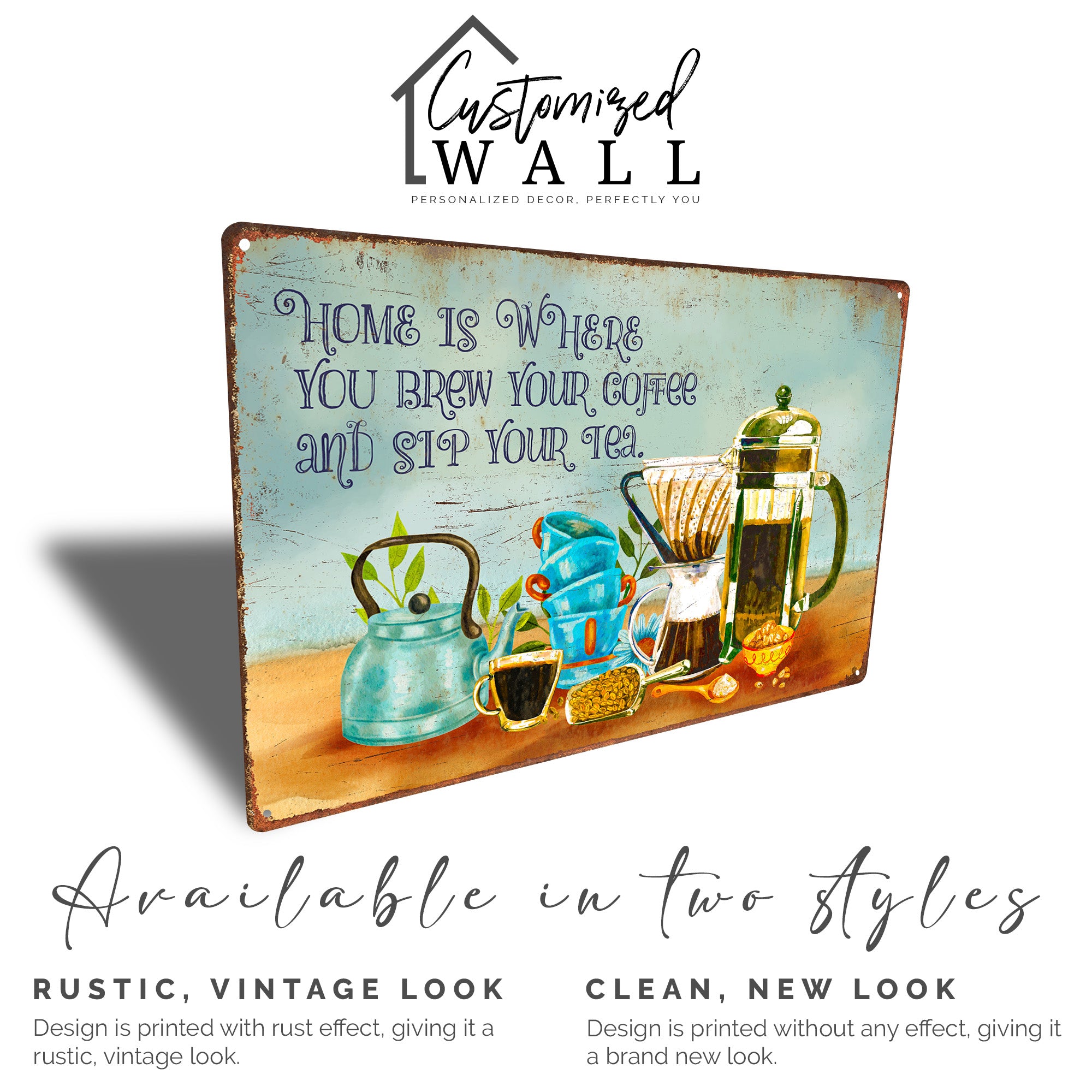 Personalized Handmade Coffee and Tea Lover's Metal Sign - Rustic Kitchen Decor with Customizable Options for Unique Gift-Giving - Image 4