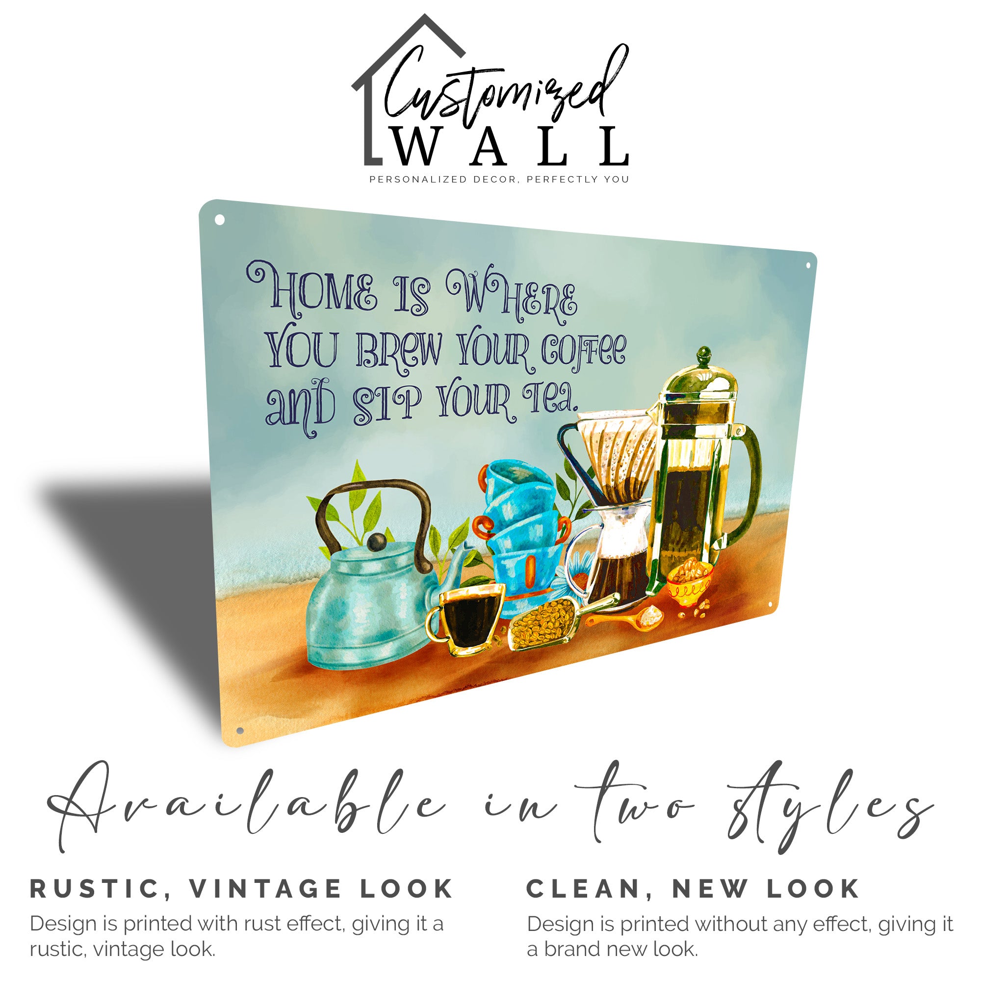 Personalized Handmade Coffee and Tea Lover's Metal Sign - Rustic Kitchen Decor with Customizable Options for Unique Gift-Giving - Image 5