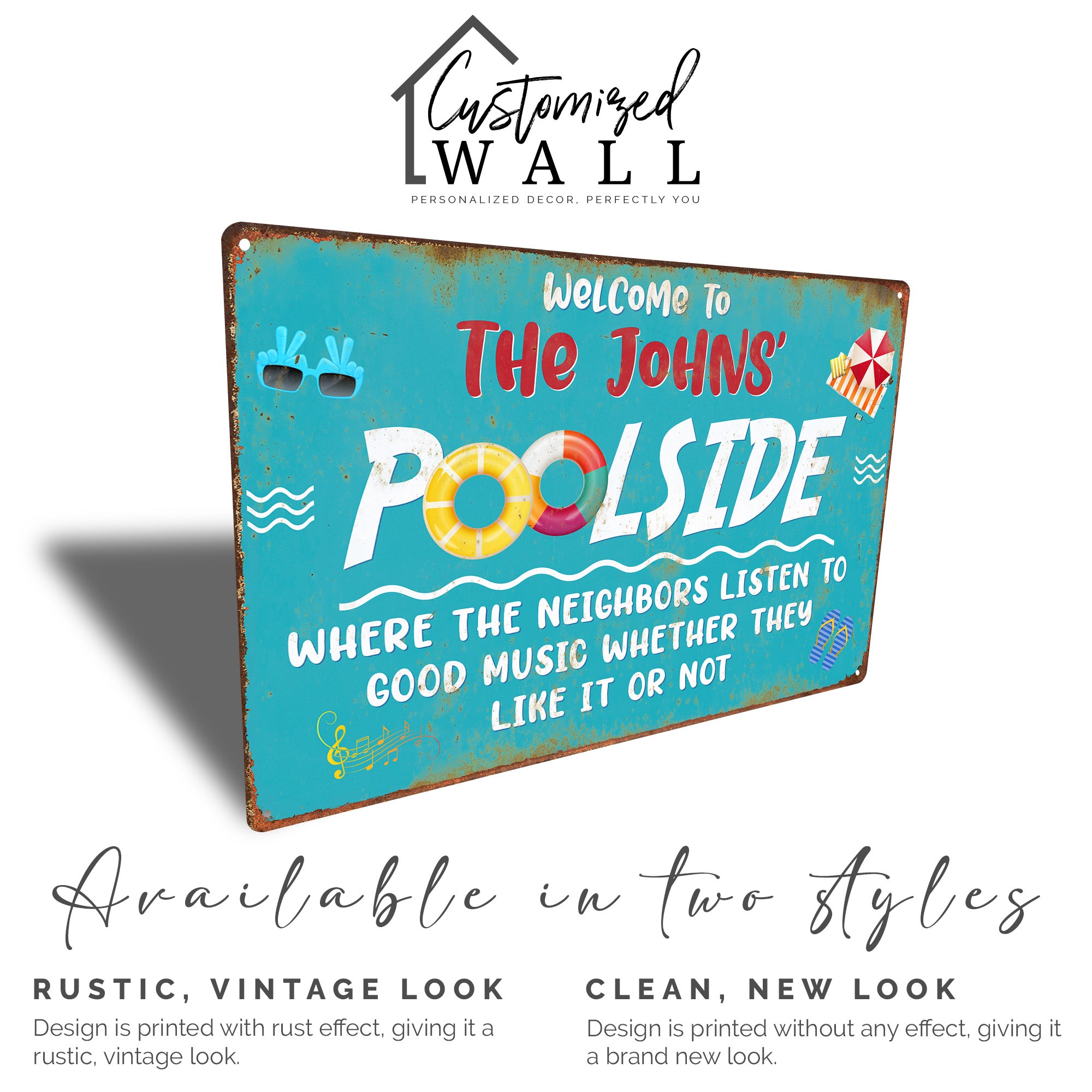 Personalized Poolside Metal Sign – Custom Family Name Plaque for Outdoor Fun & Music Lovers - Image 4