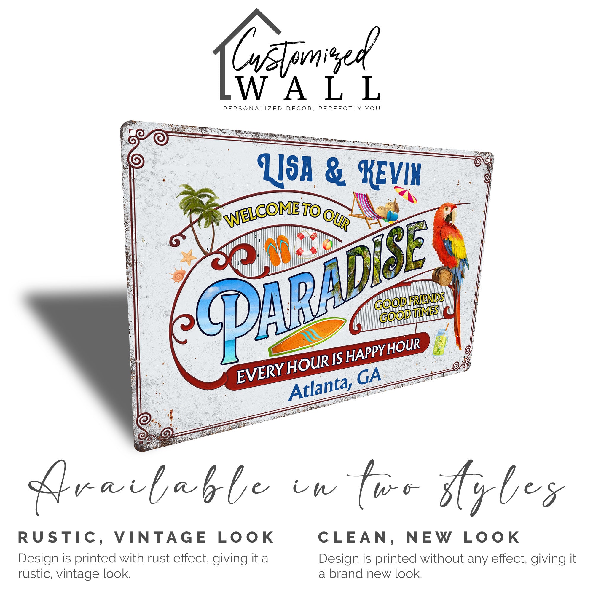 Personalized "Welcome to Paradise" Metal Sign - Customizable Tropical Decor for Home and Bar in Atlanta, GA - Image 3