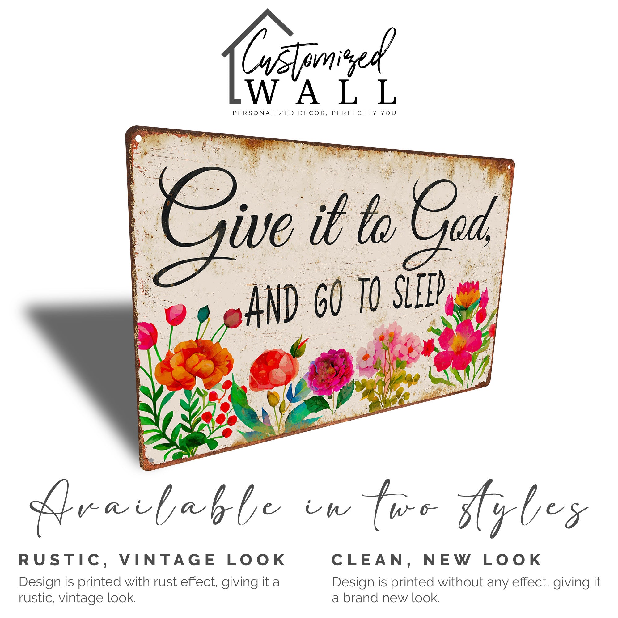 Elegant Personalized Metal Wall Sign - "Give it to God" Inspirational Floral Decor for Home, Office, or Gift - Image 4
