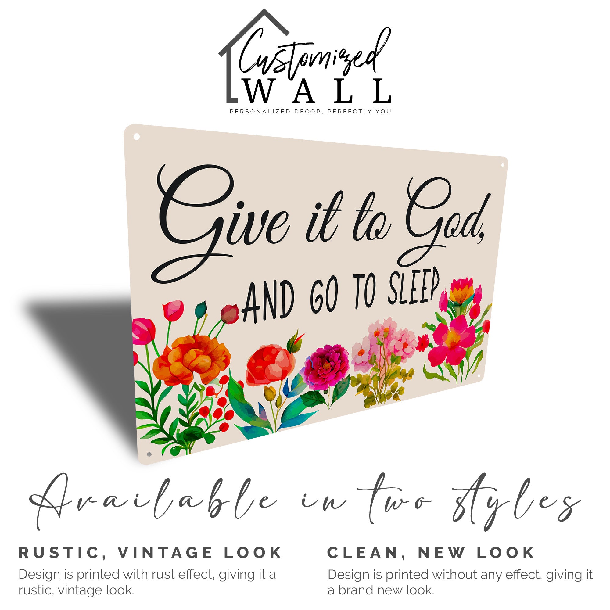 Elegant Personalized Metal Wall Sign - "Give it to God" Inspirational Floral Decor for Home, Office, or Gift - Image 5