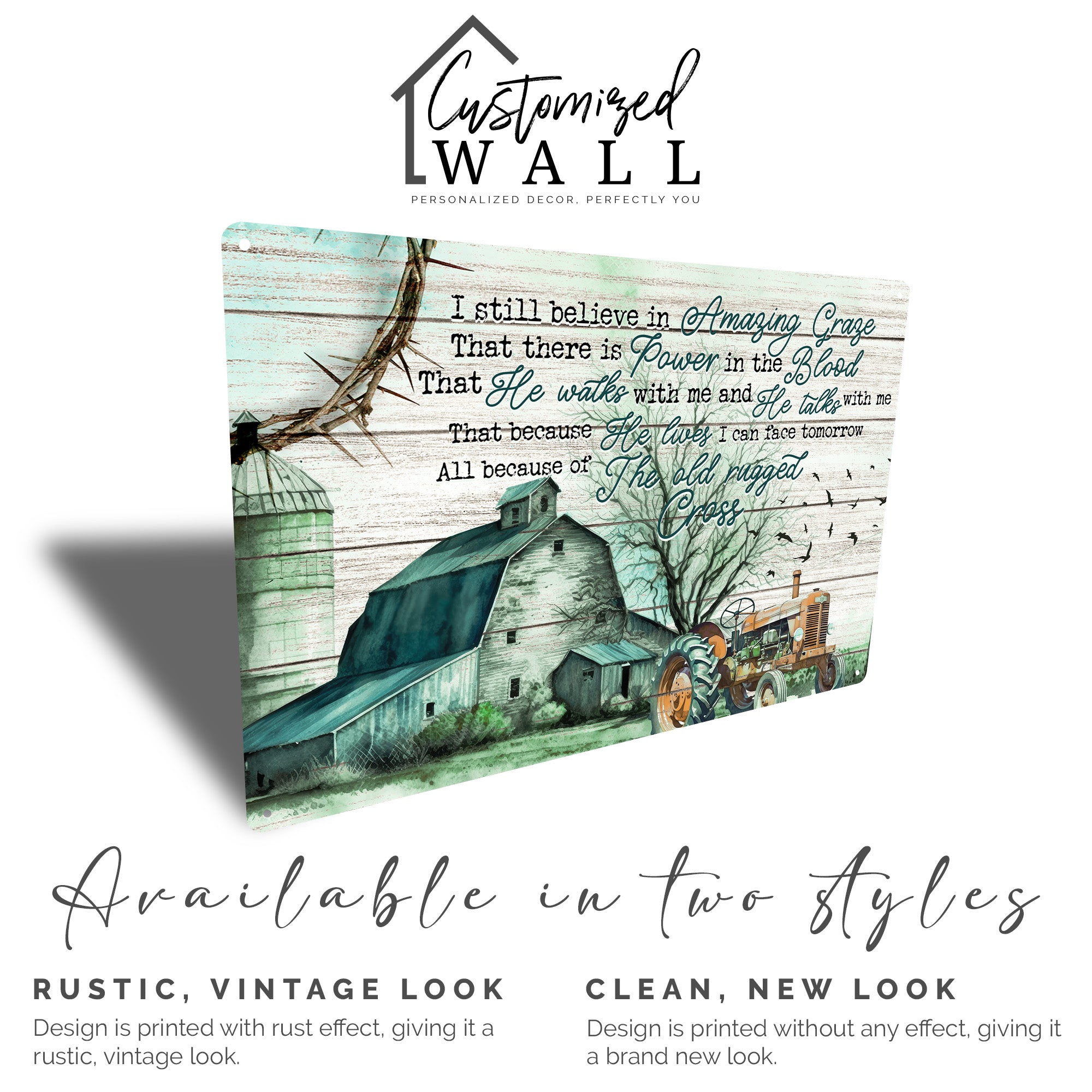 Personalized Farmhouse Metal Sign - Inspirational Christian Decor with Antique Tractor and Barn Scene - Image 5