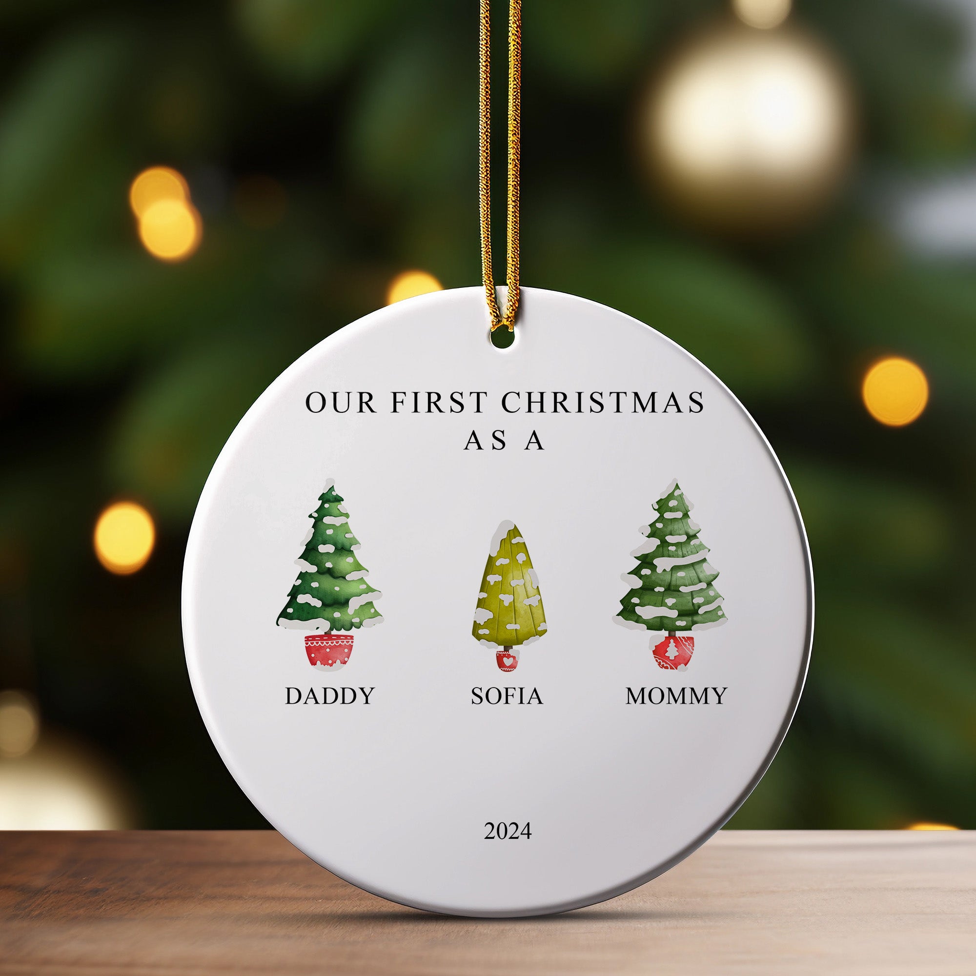 Personalized Family Christmas Ornament 2024 – Custom Ceramic Decoration for New Parents and Baby's First Holiday - Image 3